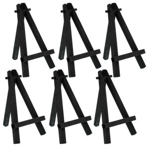 5 Mini Easel (6 Pack) - Black Wooden A-Frame Tabletop Display Stand. Mini Easel Stand - Small Easels for Display. Small Canvases. Crafts. Business Cards. Signs. Photos. Gifts