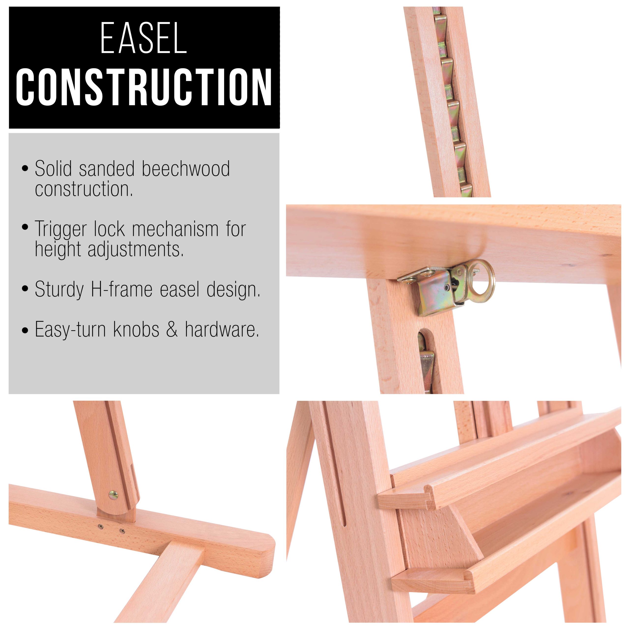 Medium Wooden Studio H Frame Easel with Storage Tray - Adjustable to 96 High. Holds Canvas up to 48 - Beechwood Artist Easel for Painting. Art Display Stand. Portraits - Image 5