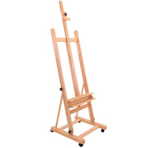 Medium Wooden Studio H Frame Easel with Storage Tray and Wheels - Adjustable to 96 High. Holds 48 Canvas - Beechwood Artist Easel for Painting. Art Display. Portraits