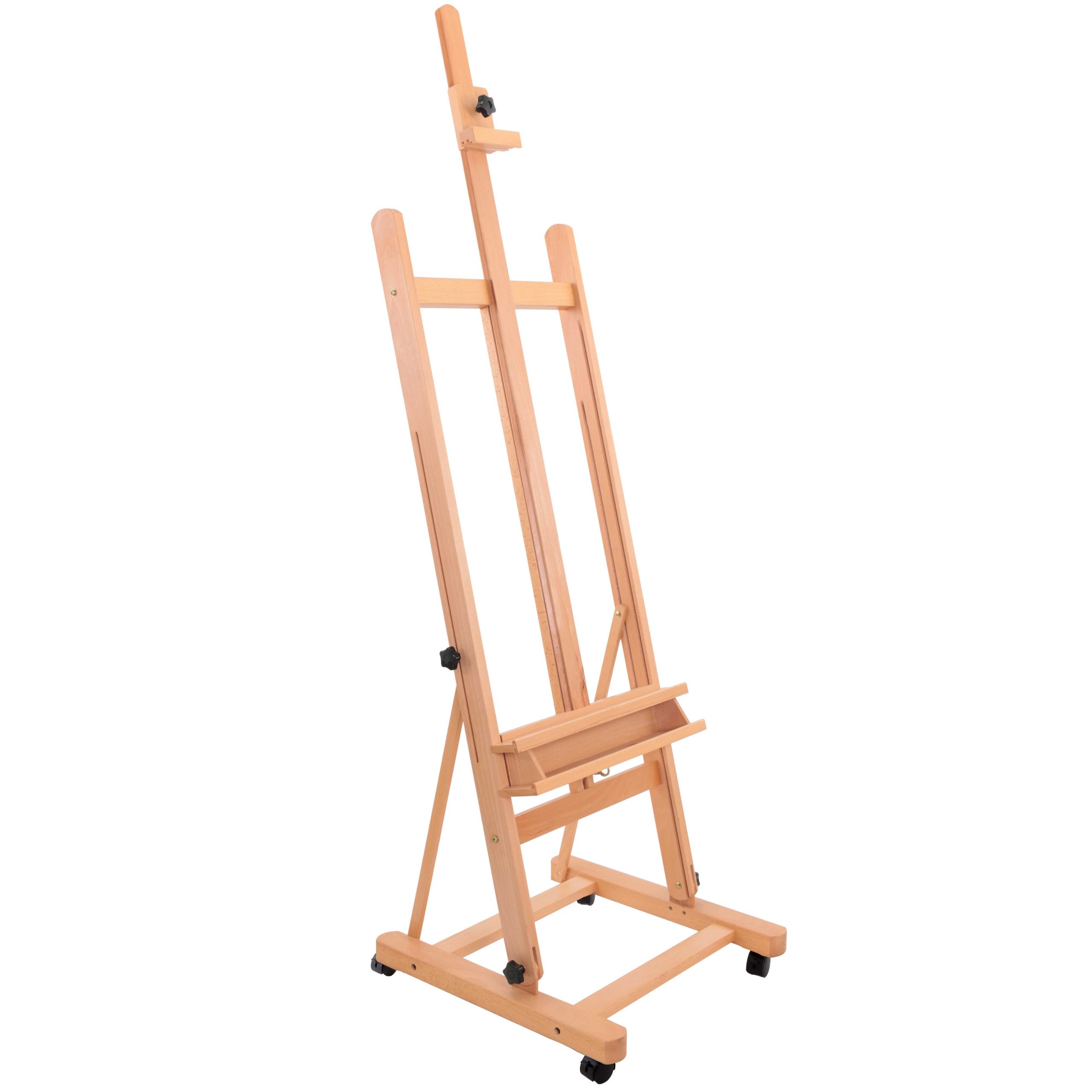 Medium Wooden Studio H Frame Easel with Storage Tray and Wheels - Adjustable to 96 High. Holds 48 Canvas - Beechwood Artist Easel for Painting. Art Display. Portraits