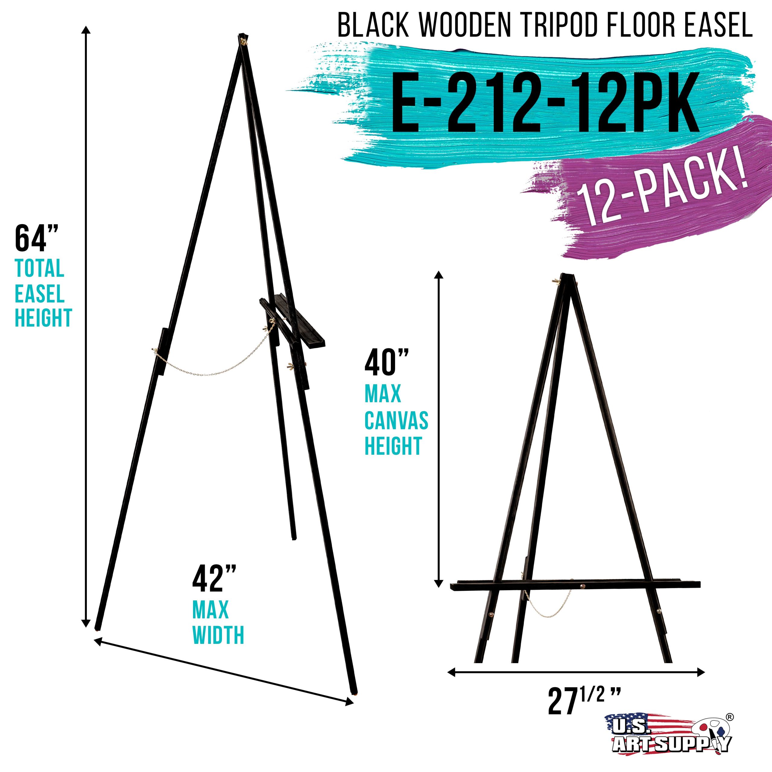 64 Black Wooden Easel Stand (12 Pack) - Adjustable A-Frame Tripod for Painting. Drawing & Signs - Lightweight Easels. Wood Easel Stand for Sign Wedding Display 40 Canvas Capacity - Image 2