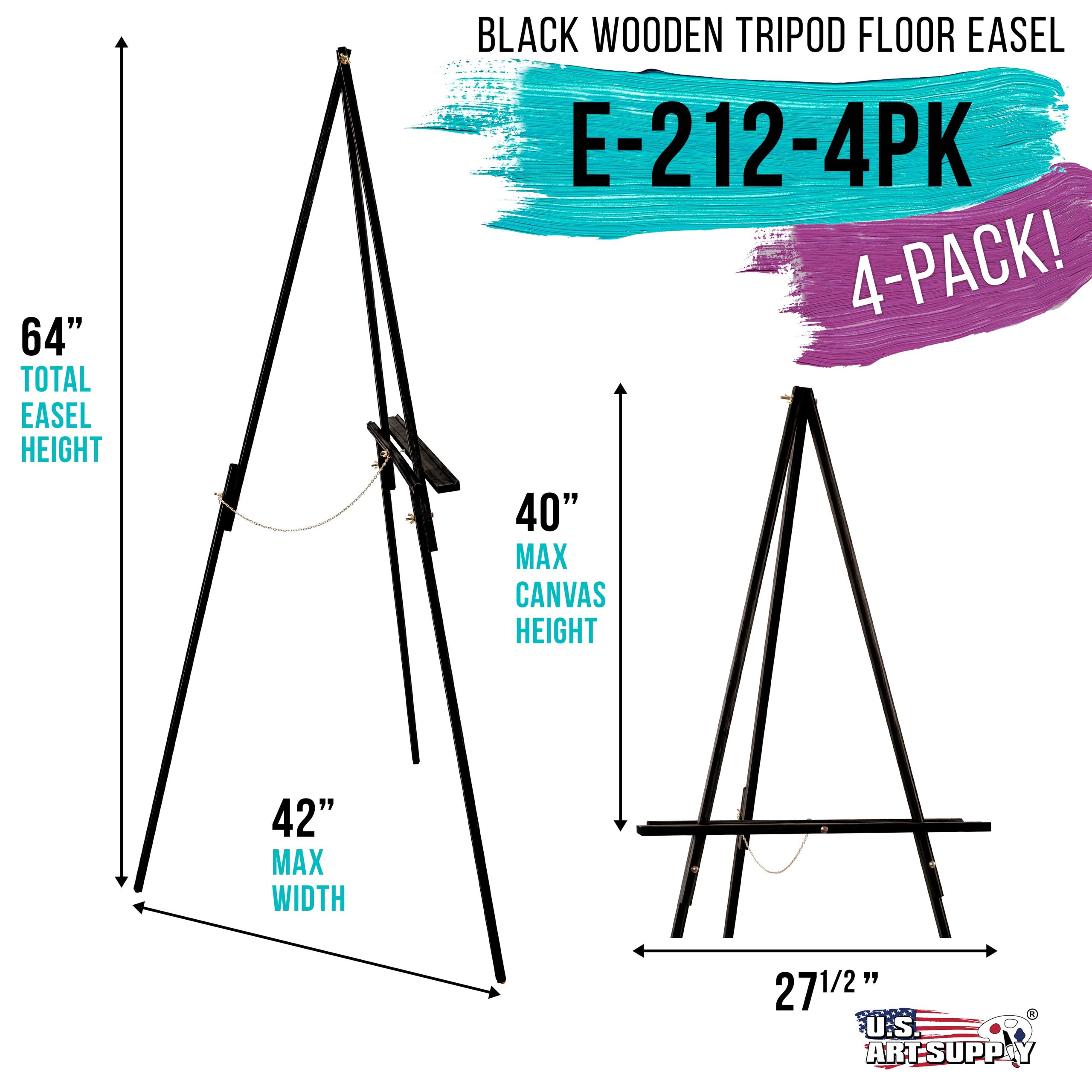 64 Black Wooden Easel Stand (4 Pack) - Adjustable A-Frame Tripod for Painting. Drawing & Signs - Lightweight Easels. Wood Easel Stand for Sign Wedding Display 40 Canvas Capacity - Image 2