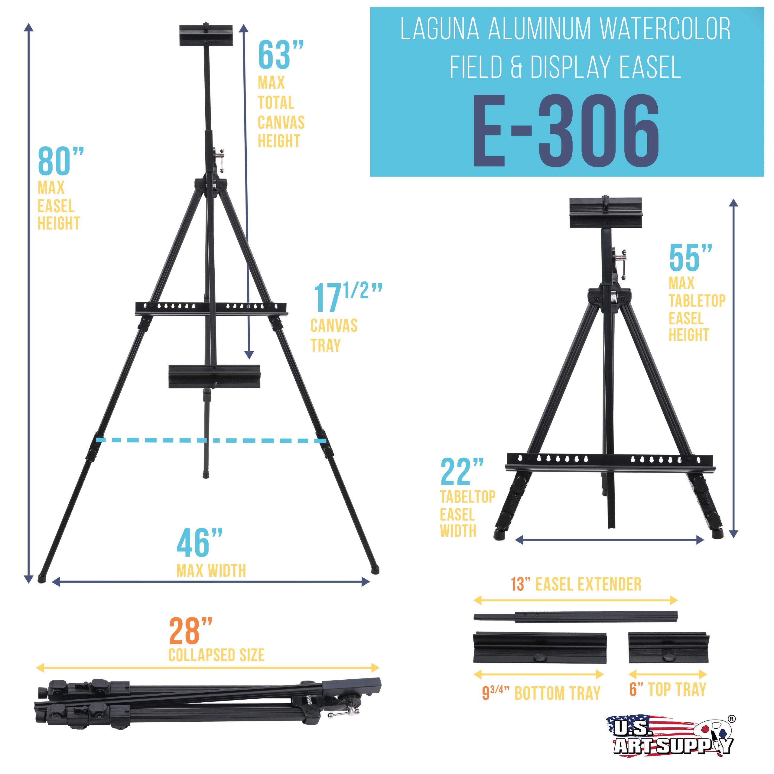 80 Aluminum Art Easel Stand Sign Display. Watercolor Field. Adjustable Height. Floor Tabletop Tripod. Canvas up to 63H x 40W. Portable Easel for Canvas & Painting. Storage Bag - Image 2