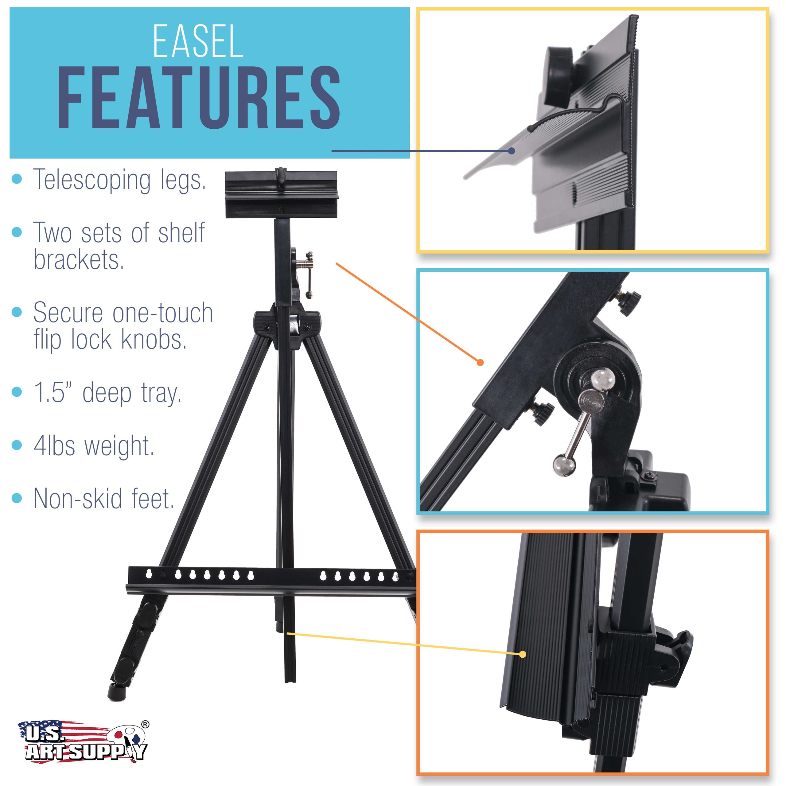 80 Aluminum Art Easel Stand Sign Display. Watercolor Field. Adjustable Height. Floor Tabletop Tripod. Canvas up to 63H x 40W. Portable Easel for Canvas & Painting. Storage Bag - Image 3