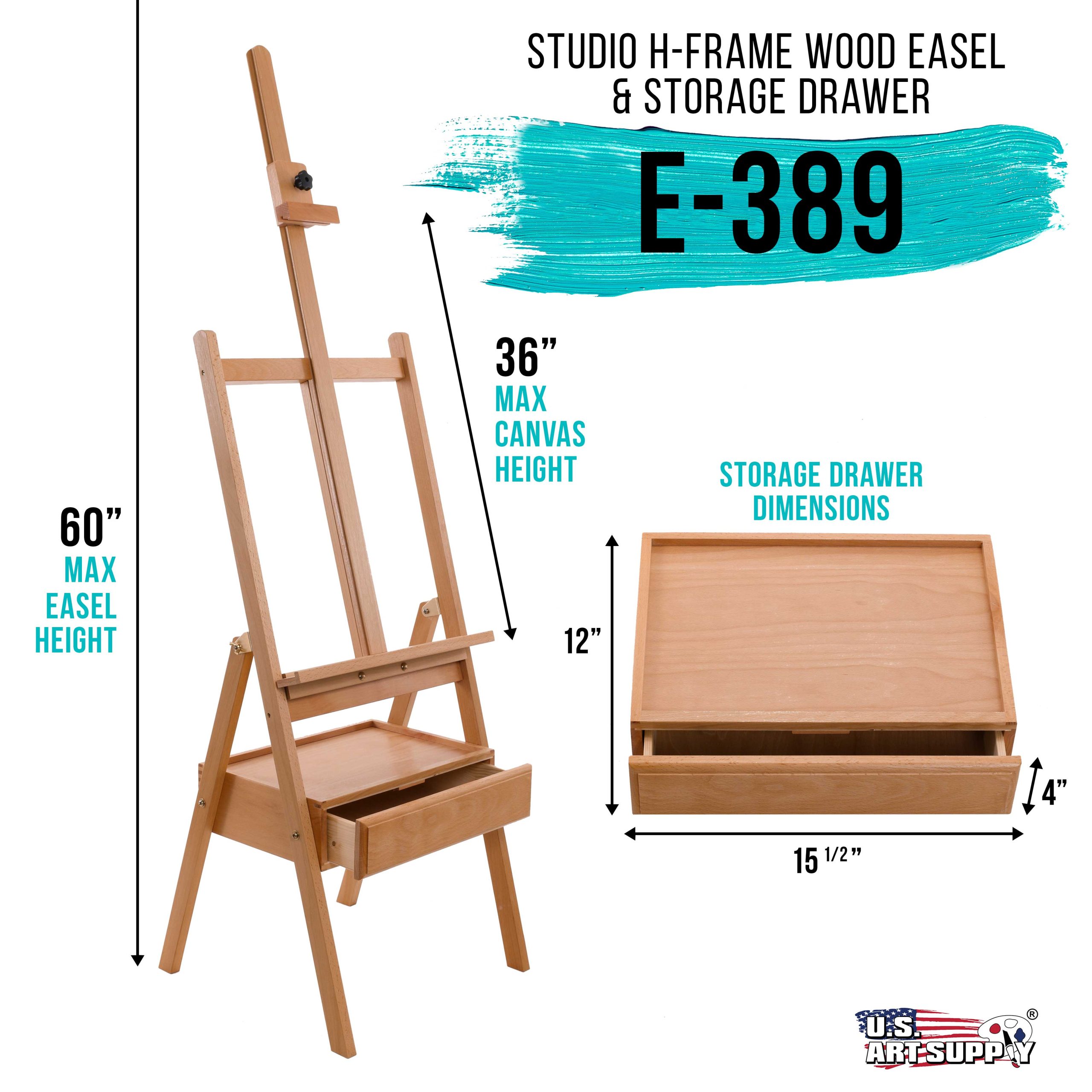 Large Wooden H-Frame Easel with Storage Drawer & Shelf - Adjustable Mast to 75. Studio Artist Easel for Painting. Drawing. Sketching. Canvas Holder. Sturdy Beechwood - Image 2