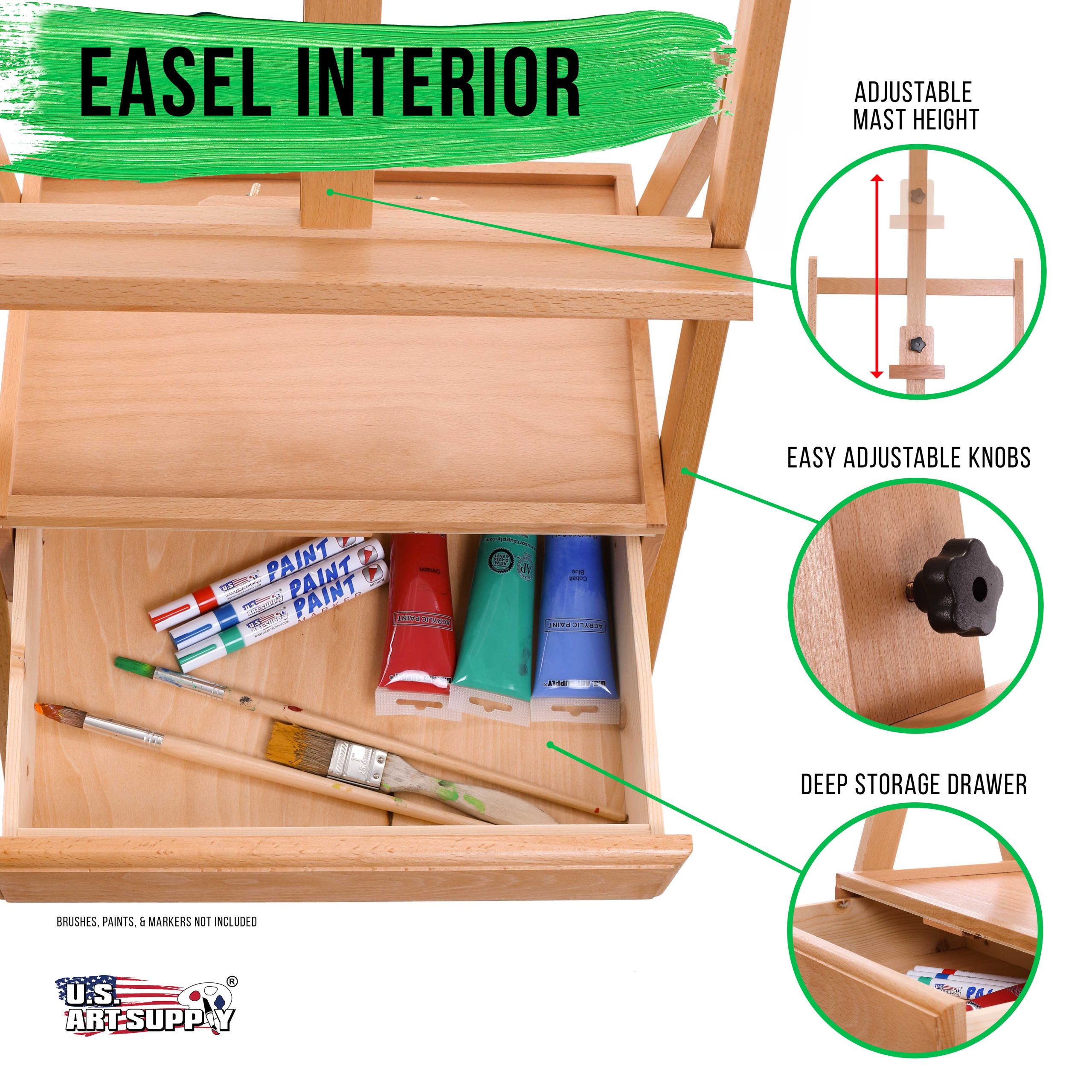 Large Wooden H-Frame Easel with Storage Drawer & Shelf - Adjustable Mast to 75. Studio Artist Easel for Painting. Drawing. Sketching. Canvas Holder. Sturdy Beechwood - Image 3