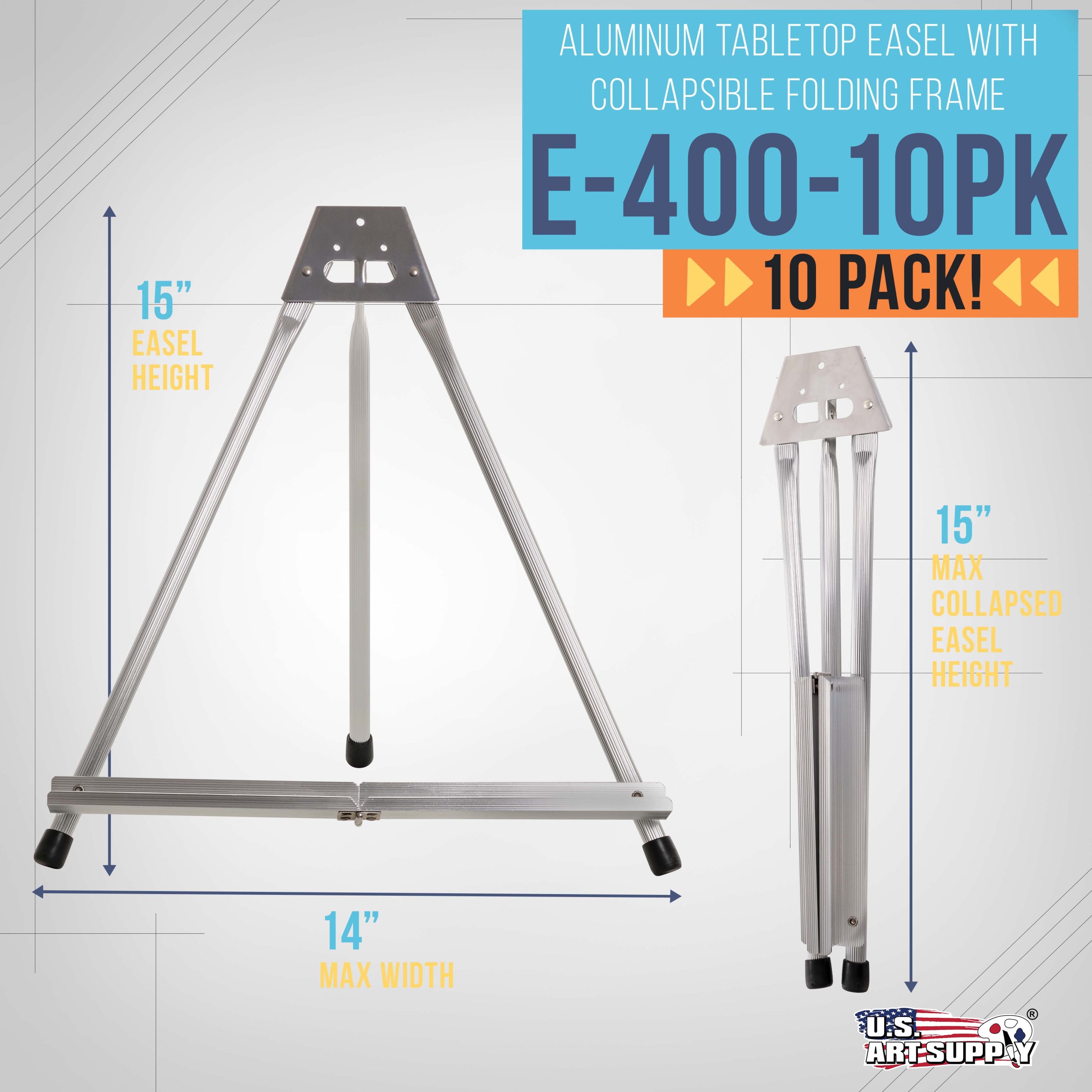 15 High Aluminum Tabletop Display Easel for Painting (10 Pack). Adjustable Folding Stand - Portable Art Easel for Displaying Canvas. Whiteboards. Posters. Signs. Pictures. Paintings - Image 2