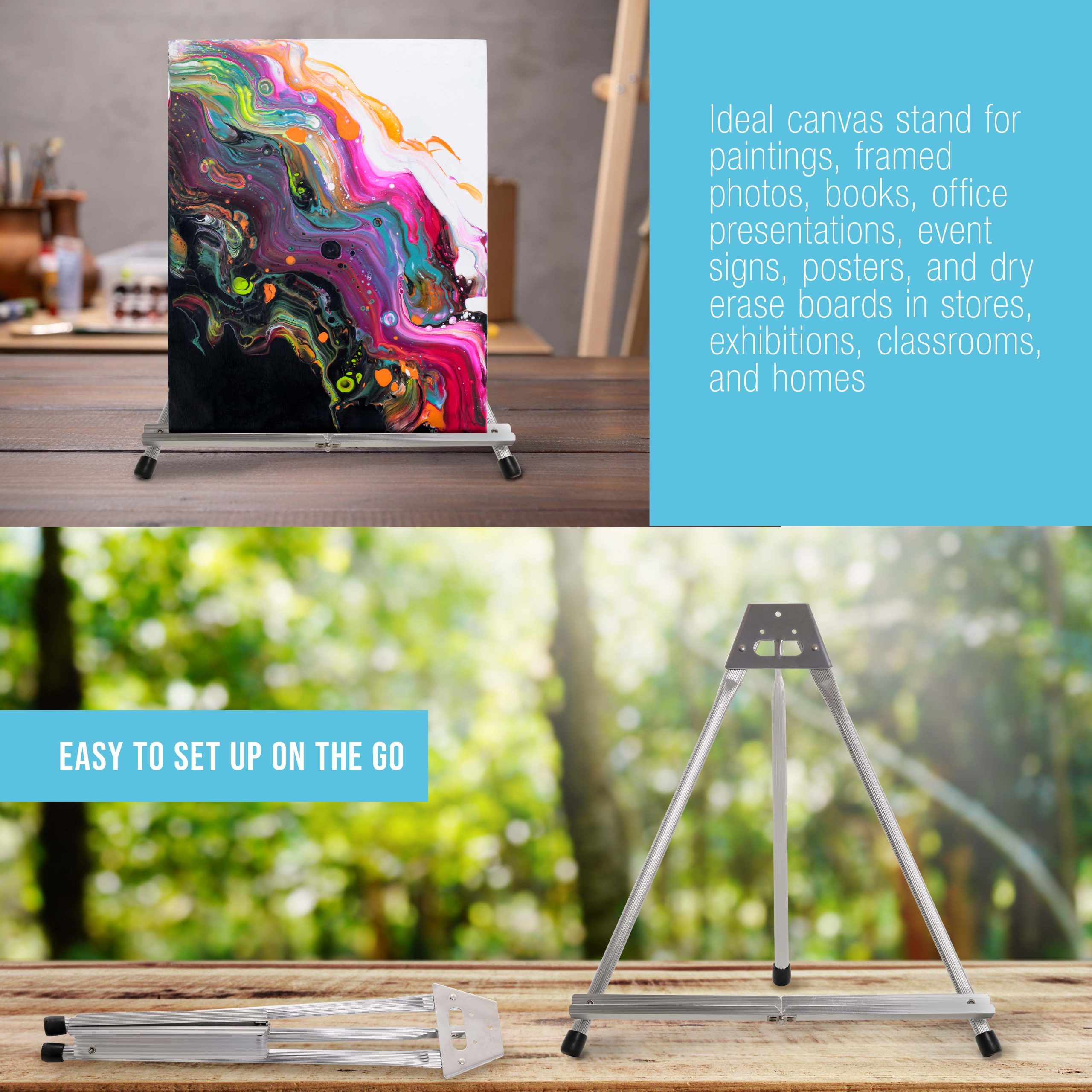 15 High Aluminum Tabletop Display Easel for Painting (10 Pack). Adjustable Folding Stand - Portable Art Easel for Displaying Canvas. Whiteboards. Posters. Signs. Pictures. Paintings - Image 5
