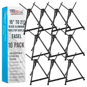Tabletop Easel for Painting - 15 to 21 Adjustable Metal Stand - Portable Art Easels (Pack of 10) for Display - Canvas. Whiteboards. Posters. Signs. Drawings & More
