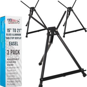 Tabletop Easel for Painting - 15 to 21 Adjustable Metal Painting Easel - Portable Art Easels (Pack of 3) for Display Table Stand - Canvas. Whiteboards. Posters. Signs. Drawings
