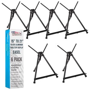 Tabletop Easel for Painting - 15 to 21 Adjustable Metal Painting Easel - Portable Art Easels (Pack of 6) for Display Table Stand - Canvas. Whiteboards. Posters. Signs. Drawings