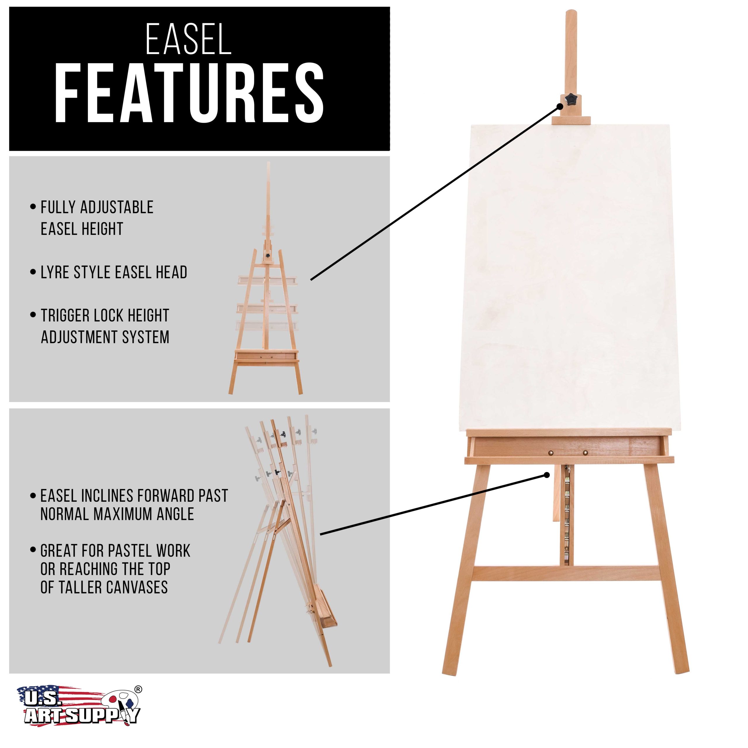 64 to 89 Sunset Medium A-Frame Wood Easel. Lyre Style Studio Easel - Wooden Artists Floor Stand. Sturdy. Adjustable Height To 50 Canvas - Painting. Drawing. Sign Display - Image 3