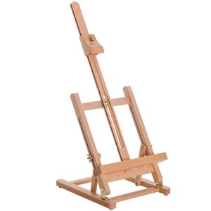 Small Wooden Studio H Frame Easel with Storage Tray - Holds Canvas up to 16 - Adjustable Beechwood Artist Easel for Painting. Art Display Stand. Paint Sketch