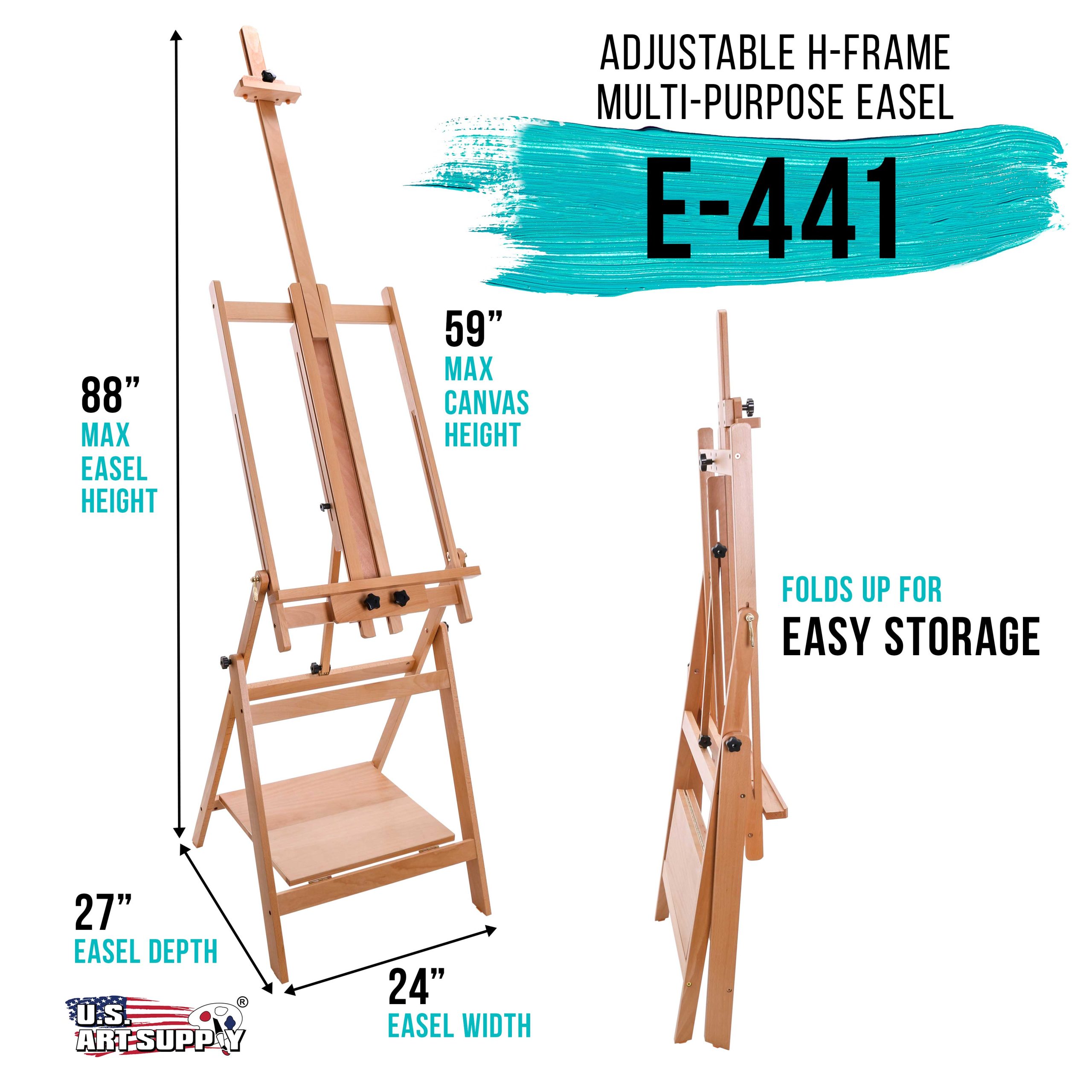 Large Adjustable H-Frame Multi-Purpose Studio Artist Easel - 88 High. Holds 59 Canvas - Sturdy Wooden Floor Painting Holder. Display Stand. designed as Painting Easel for Adults - Image 2