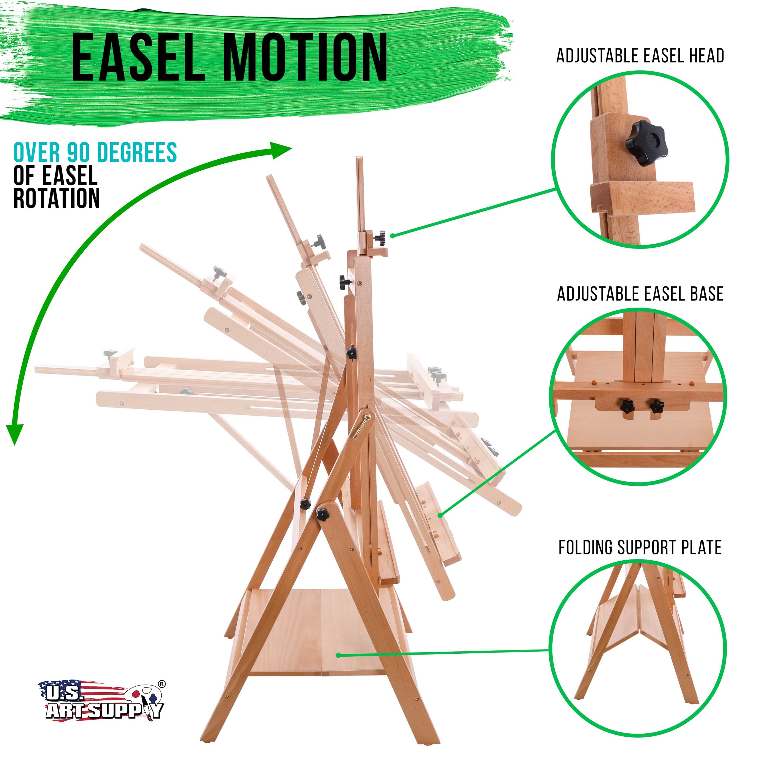 Large Adjustable H-Frame Multi-Purpose Studio Artist Easel - 88 High. Holds 59 Canvas - Sturdy Wooden Floor Painting Holder. Display Stand. designed as Painting Easel for Adults - Image 3