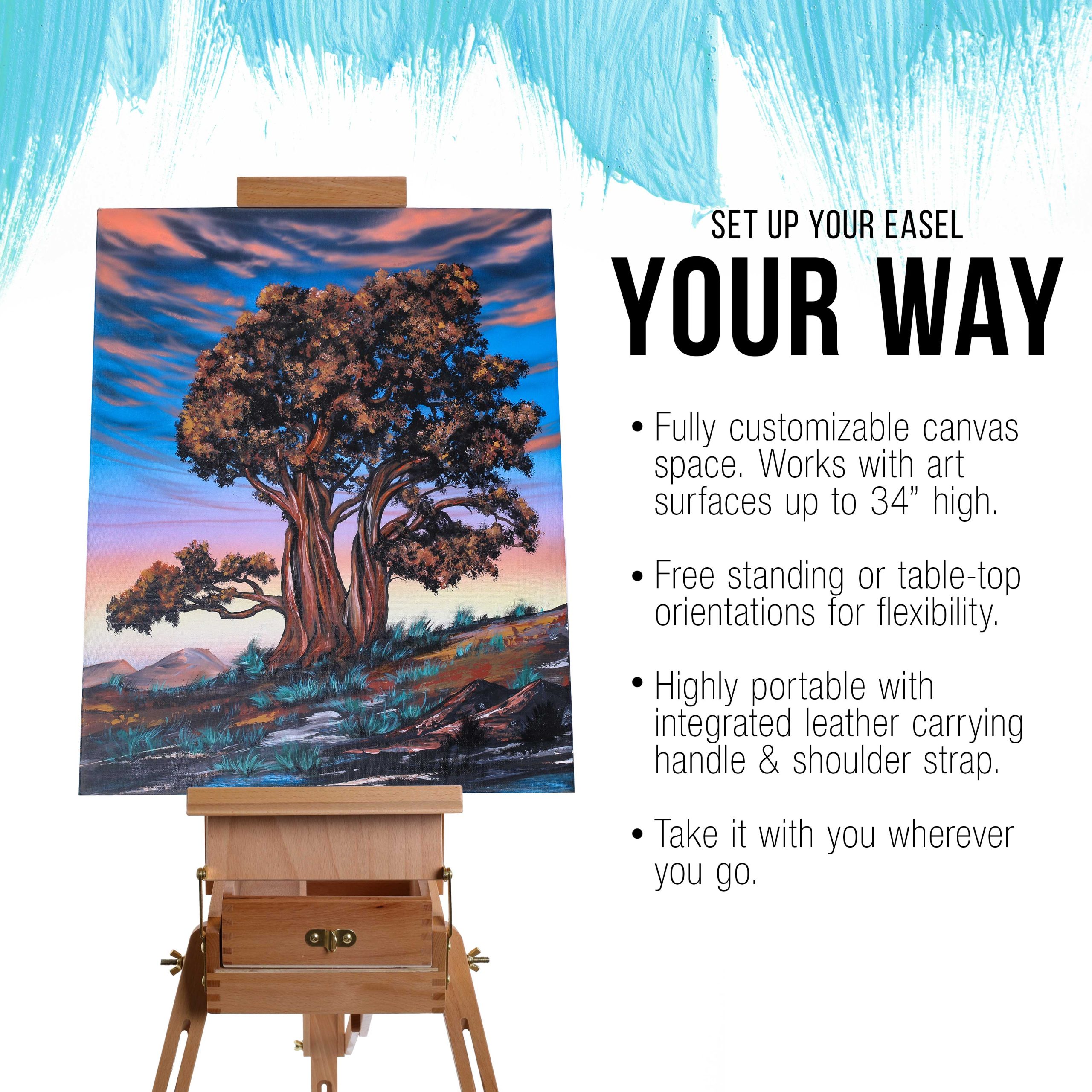 Coronado Small Wooden French Style Field & Studio Sketchbox Easel - Art Easel for Adults. Drawer. Palette - Adjustable Wood Tripod Stand. Portable Artist Table For Painting. Sketching - Image 4