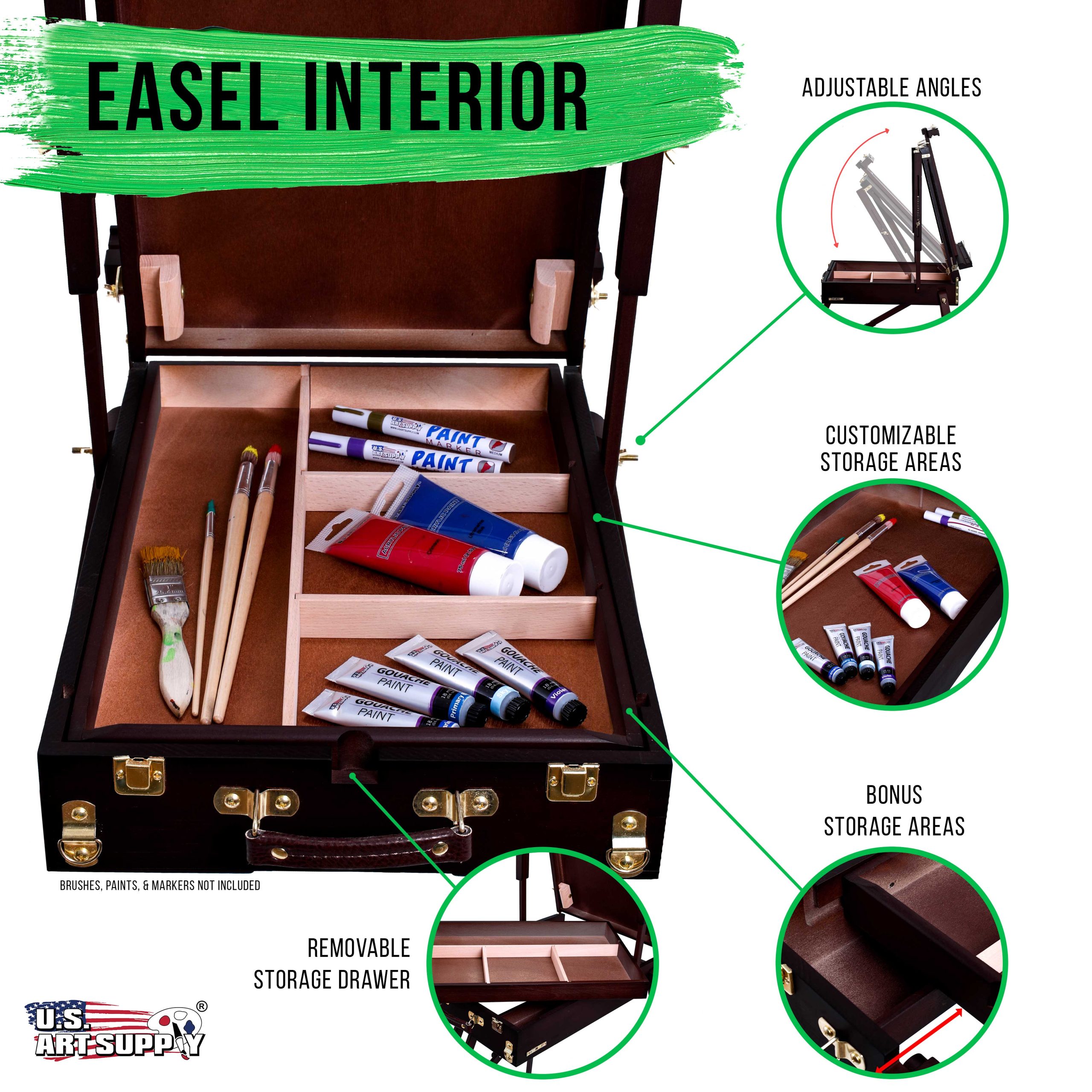 Large Black Cherry French Easel. Adjustable Plein Air Easels. Beechwood Sketchbox Tripod for Field & Studio Painting Easel for Adults. Drawing. Display - Portable with Drawer & Palette - Image 3
