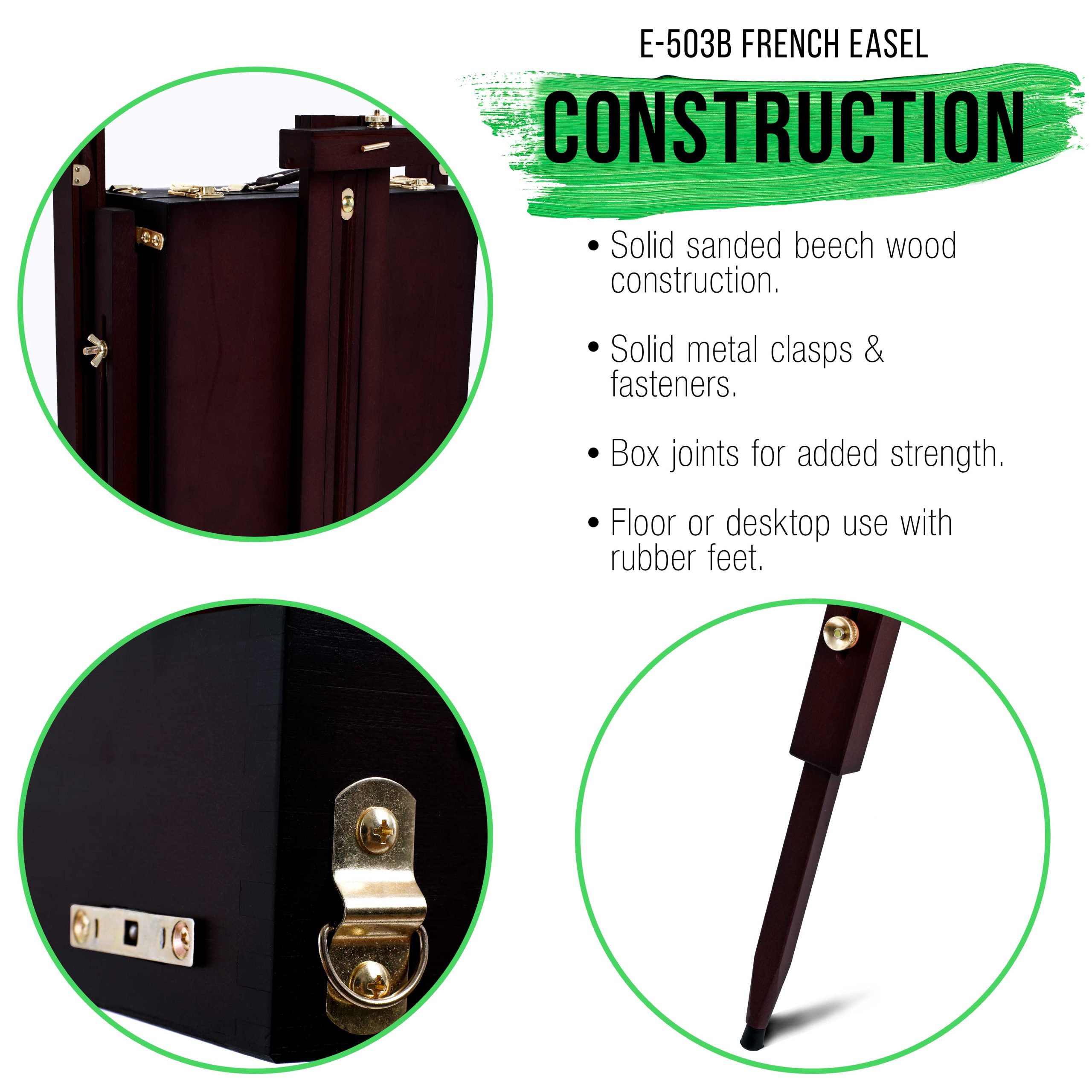 Large Black Cherry French Easel. Adjustable Plein Air Easels. Beechwood Sketchbox Tripod for Field & Studio Painting Easel for Adults. Drawing. Display - Portable with Drawer & Palette - Image 5