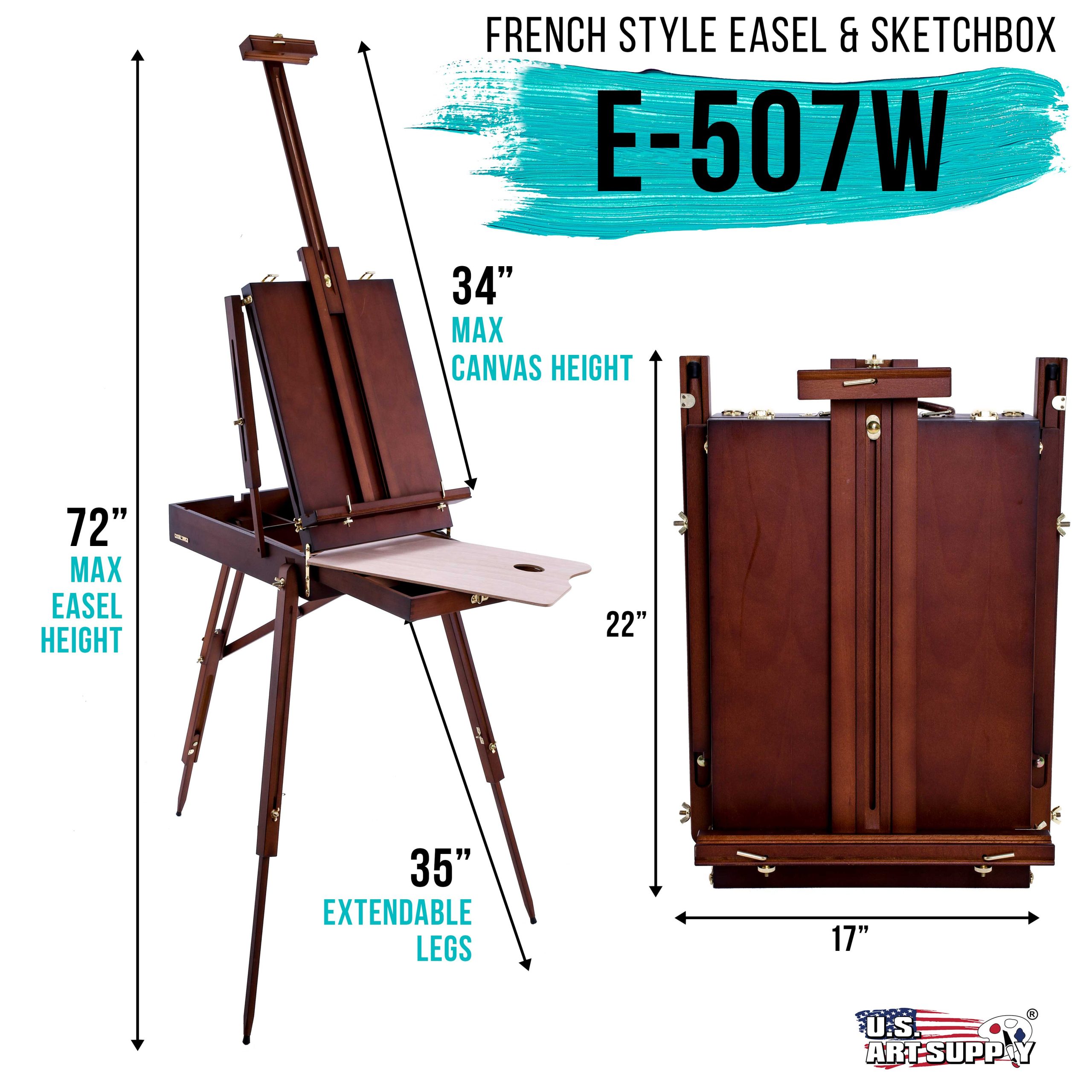 Large Walnut French Easel. Adjustable Plein Air Easels. Beechwood Sketchbox Tripod for Field & Studio Painting Easel for Adults. Drawing. Display - Portable with Drawer & Palette - Image 2