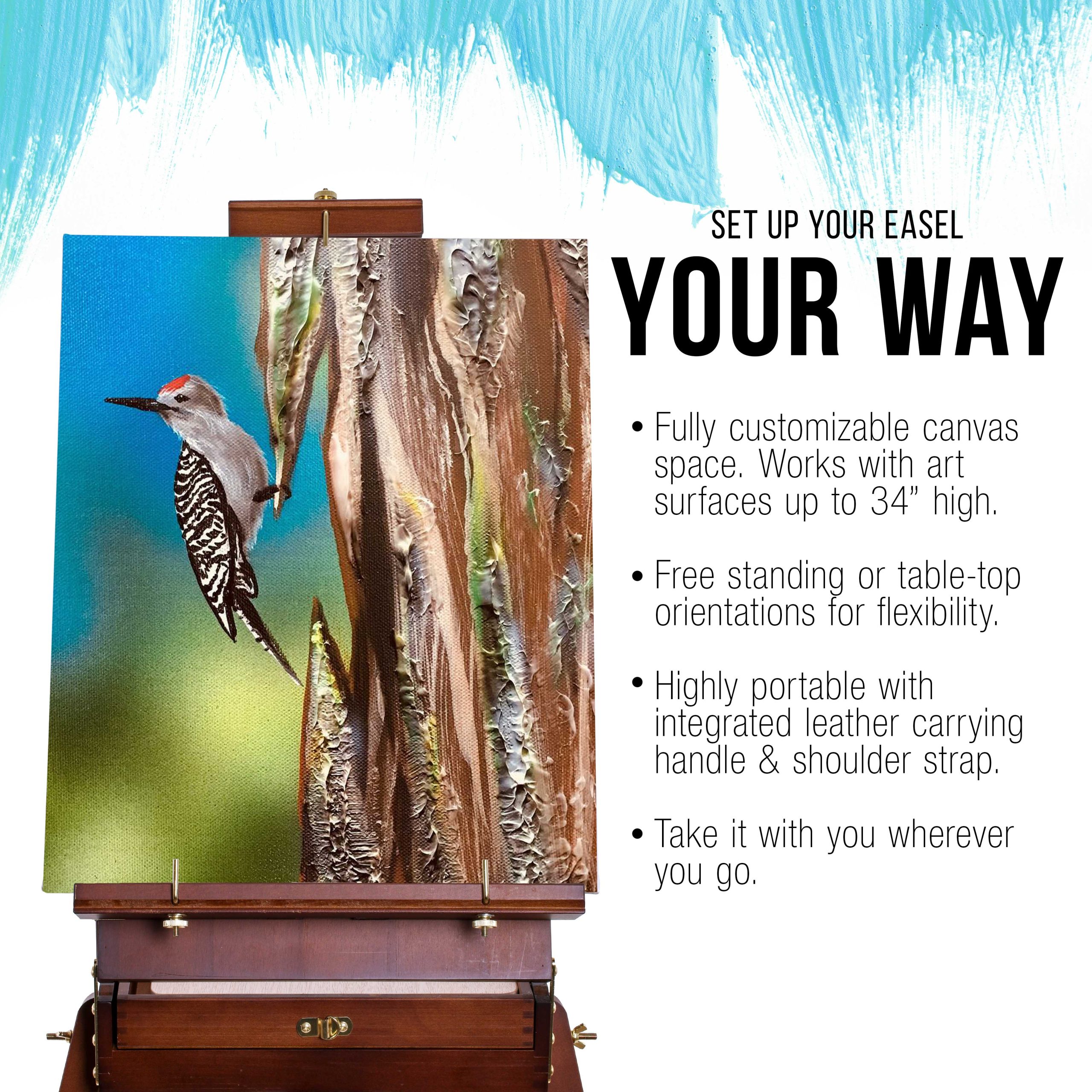 Large Walnut French Easel. Adjustable Plein Air Easels. Beechwood Sketchbox Tripod for Field & Studio Painting Easel for Adults. Drawing. Display - Portable with Drawer & Palette - Image 4