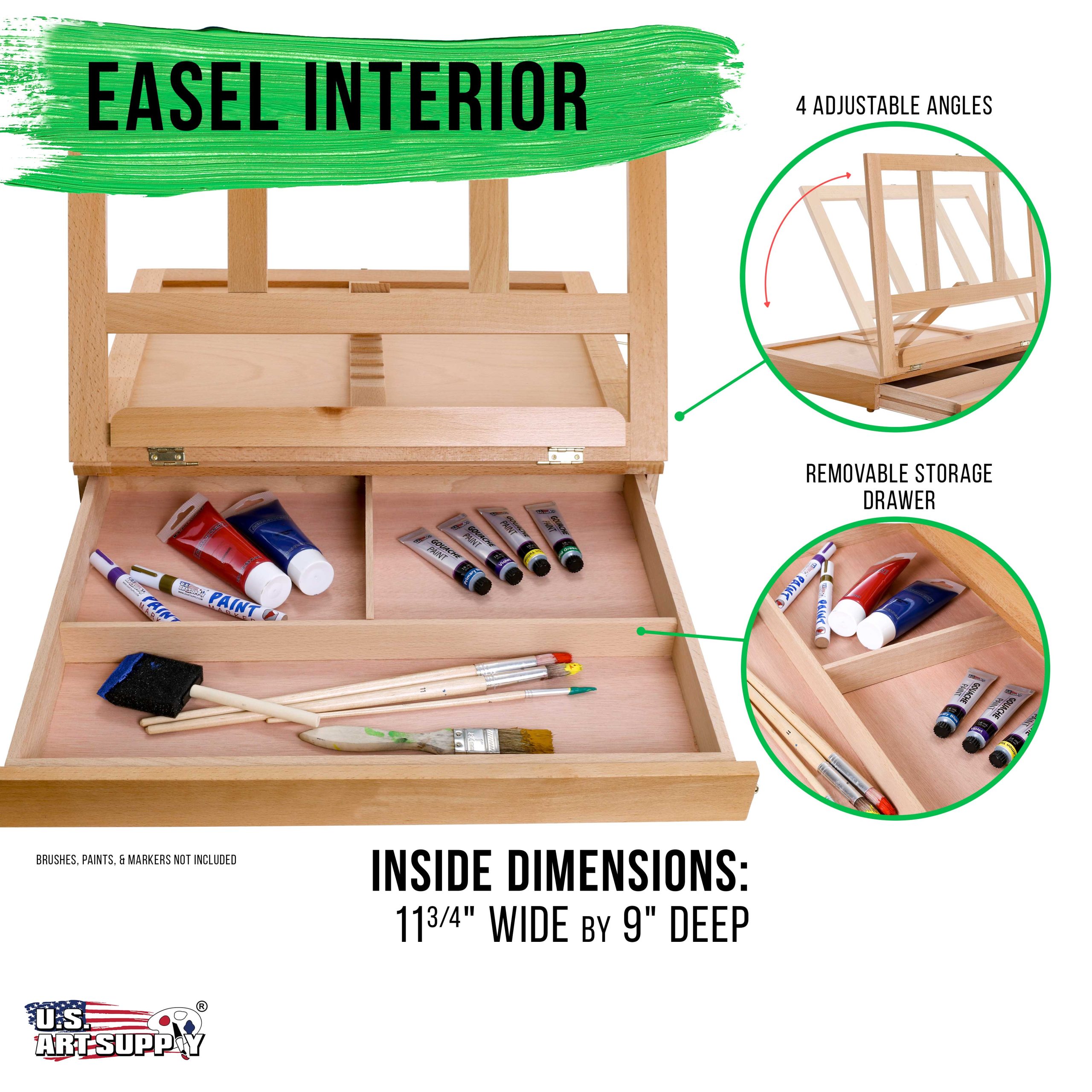 Solana Adjustable Wood Art Easel: Portable Beechwood Tabletop Easel with Storage Drawer & Palette for Painting & Drawing. Artist Desktop - Image 3