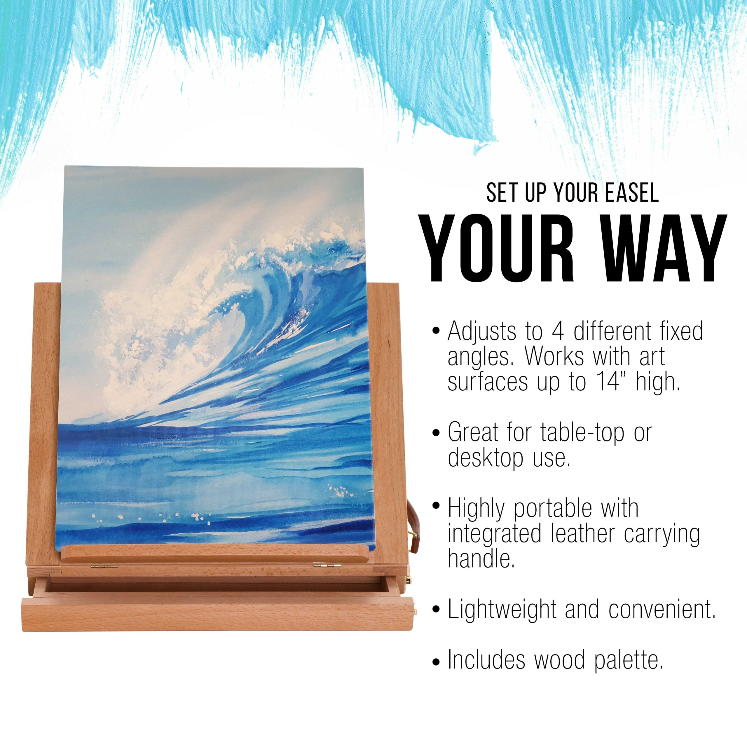 Solana Adjustable Wood Art Easel: Portable Beechwood Tabletop Easel with Storage Drawer & Palette for Painting & Drawing. Artist Desktop - Image 4