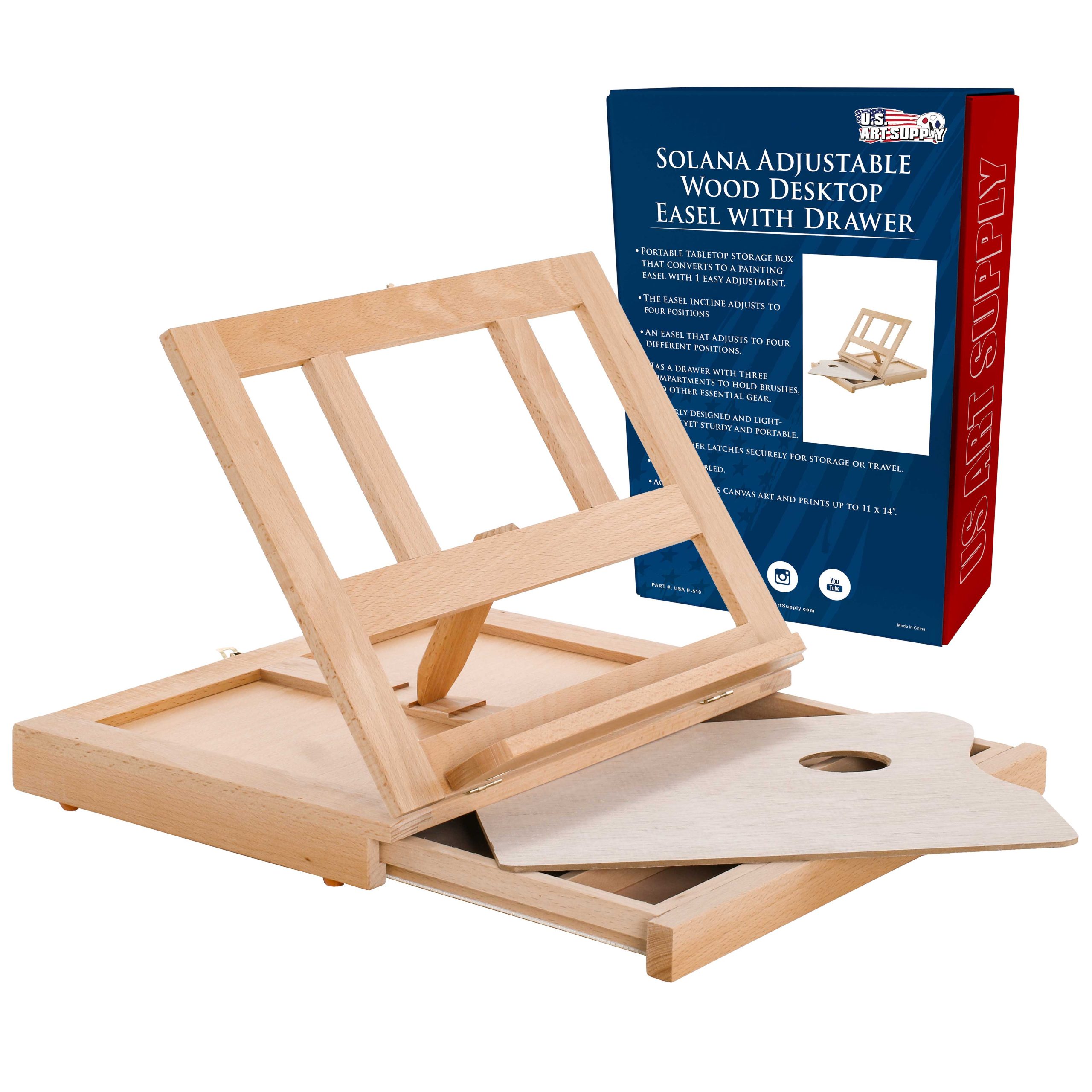 Solana Adjustable Wood Art Easel: Portable Beechwood Tabletop Easel with Storage Drawer & Palette for Painting & Drawing. Artist Desktop