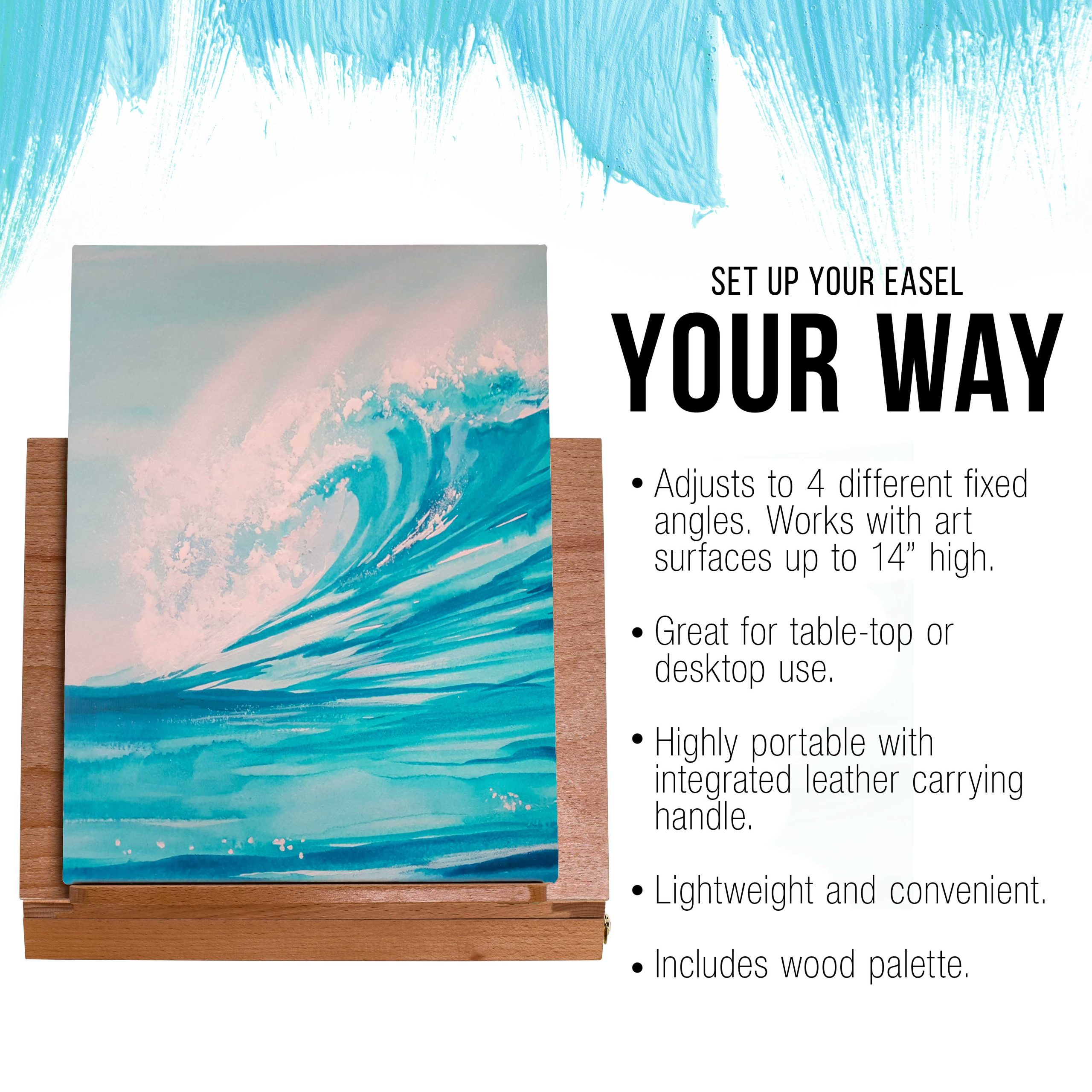 Solid Solana Adjustable Wood Art Easel: Portable Beechwood Tabletop Easel with Storage Drawer & Palette for Painting & Drawing. Artist Desktop - Image 4