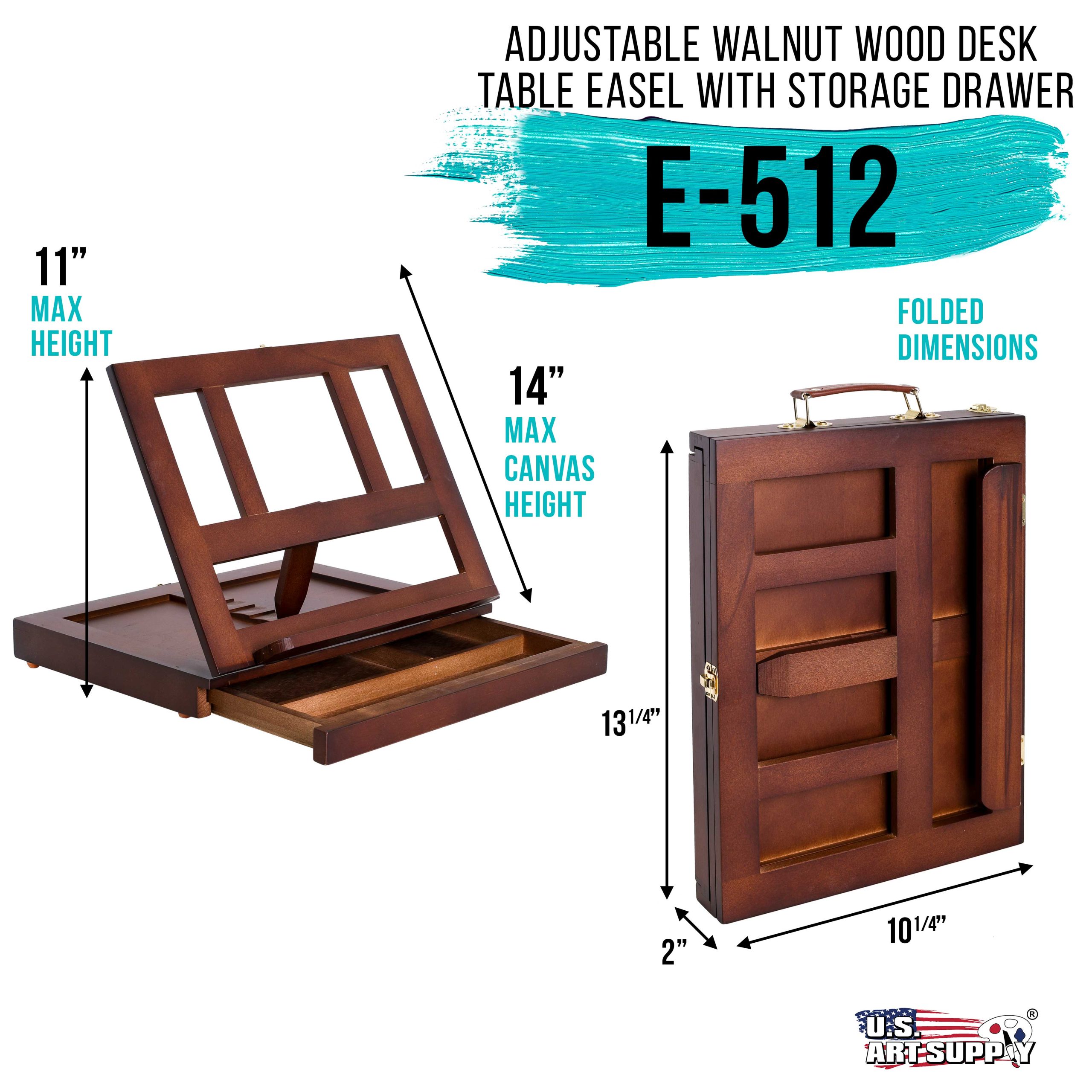 Walnut Adjustable Wooden Art Easel: Portable Tabletop Easel with Storage 3-Drawers & Paint Palette - Beechwood Table Top Easels for Painting. Canvas. Artist Stand & Drawing Board - Image 2