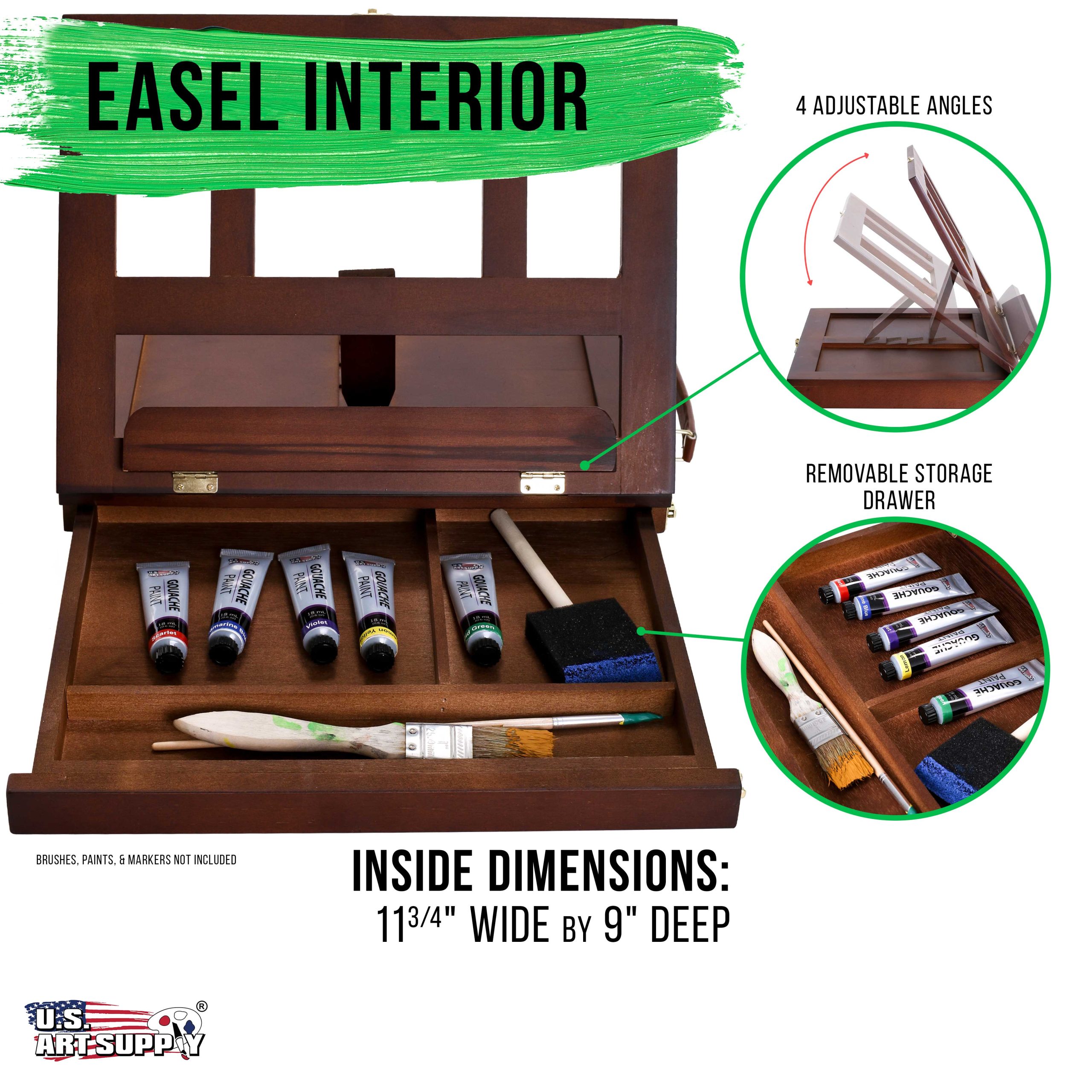 Walnut Adjustable Wooden Art Easel: Portable Tabletop Easel with Storage 3-Drawers & Paint Palette - Beechwood Table Top Easels for Painting. Canvas. Artist Stand & Drawing Board - Image 3