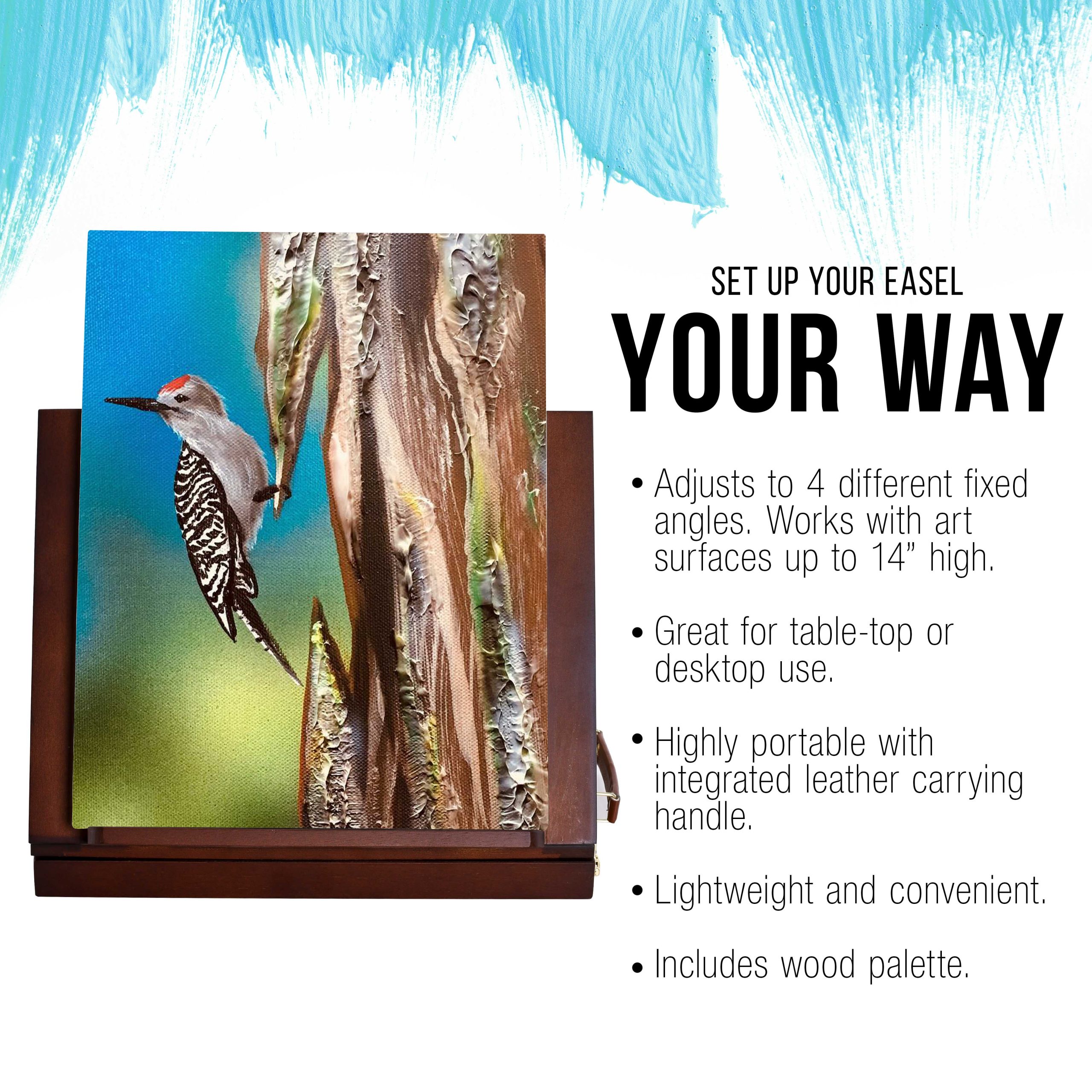 Walnut Adjustable Wooden Art Easel: Portable Tabletop Easel with Storage 3-Drawers & Paint Palette - Beechwood Table Top Easels for Painting. Canvas. Artist Stand & Drawing Board - Image 4