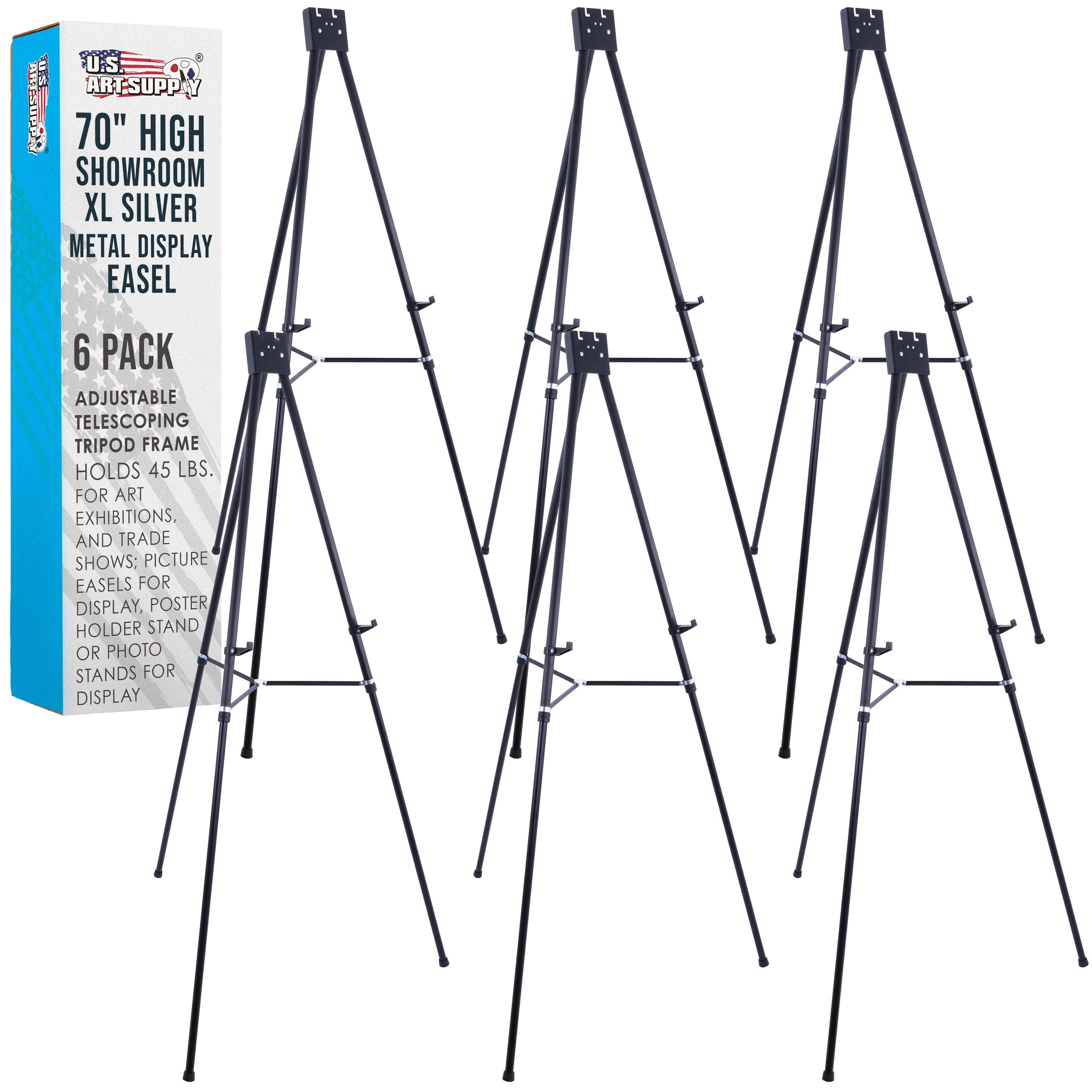 70 High Showroom XL Silver Metal Display Easel (6 Pack) - Large Adjustable Height Portable Easel Stand. Sign Display. Holds 45 lbs - Floor & Tabletop Easels. Painting Stand