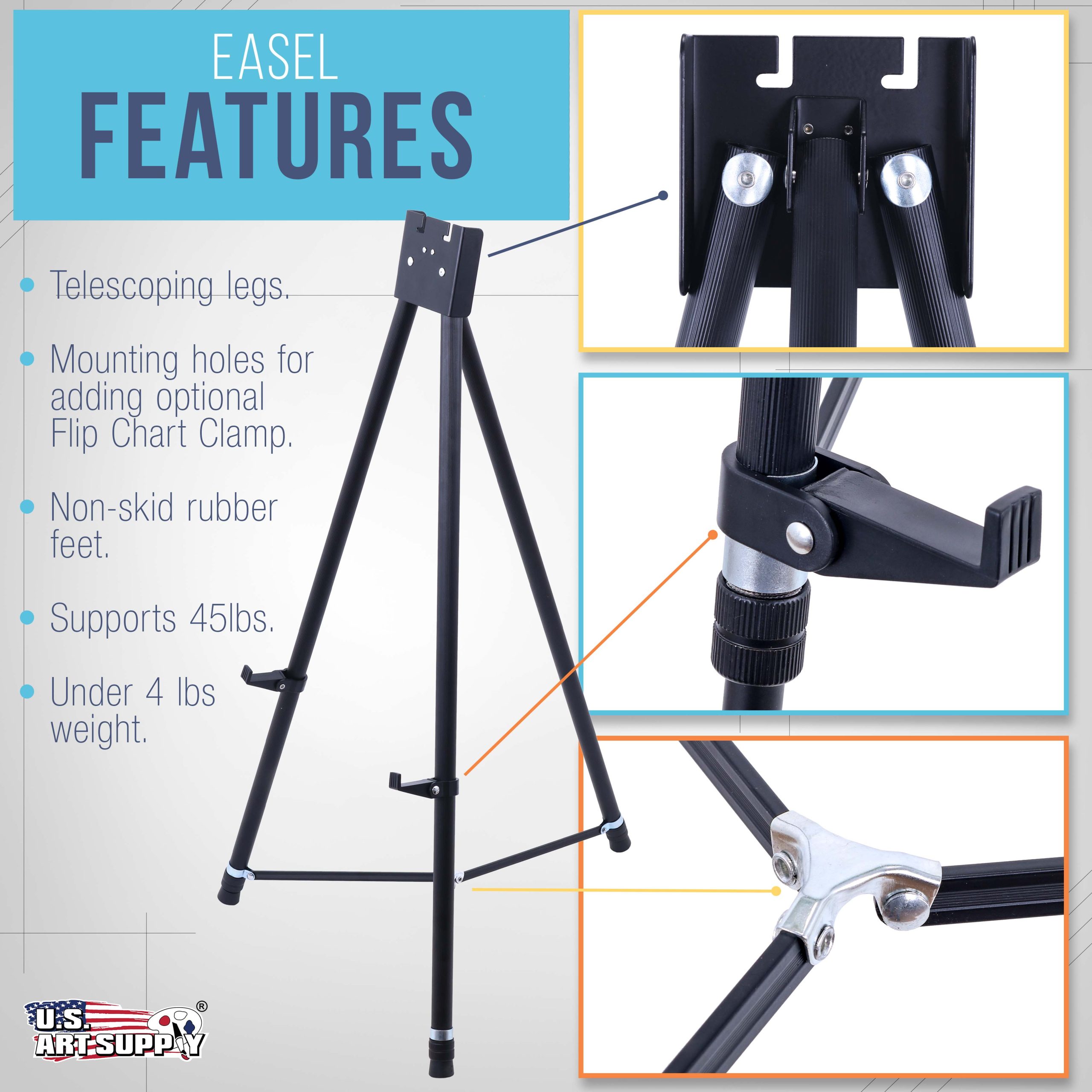 70 High Showroom XL Silver Metal Display Easel (6 Pack) - Large Adjustable Height Portable Easel Stand. Sign Display. Holds 45 lbs - Floor & Tabletop Easels. Painting Stand - Image 3