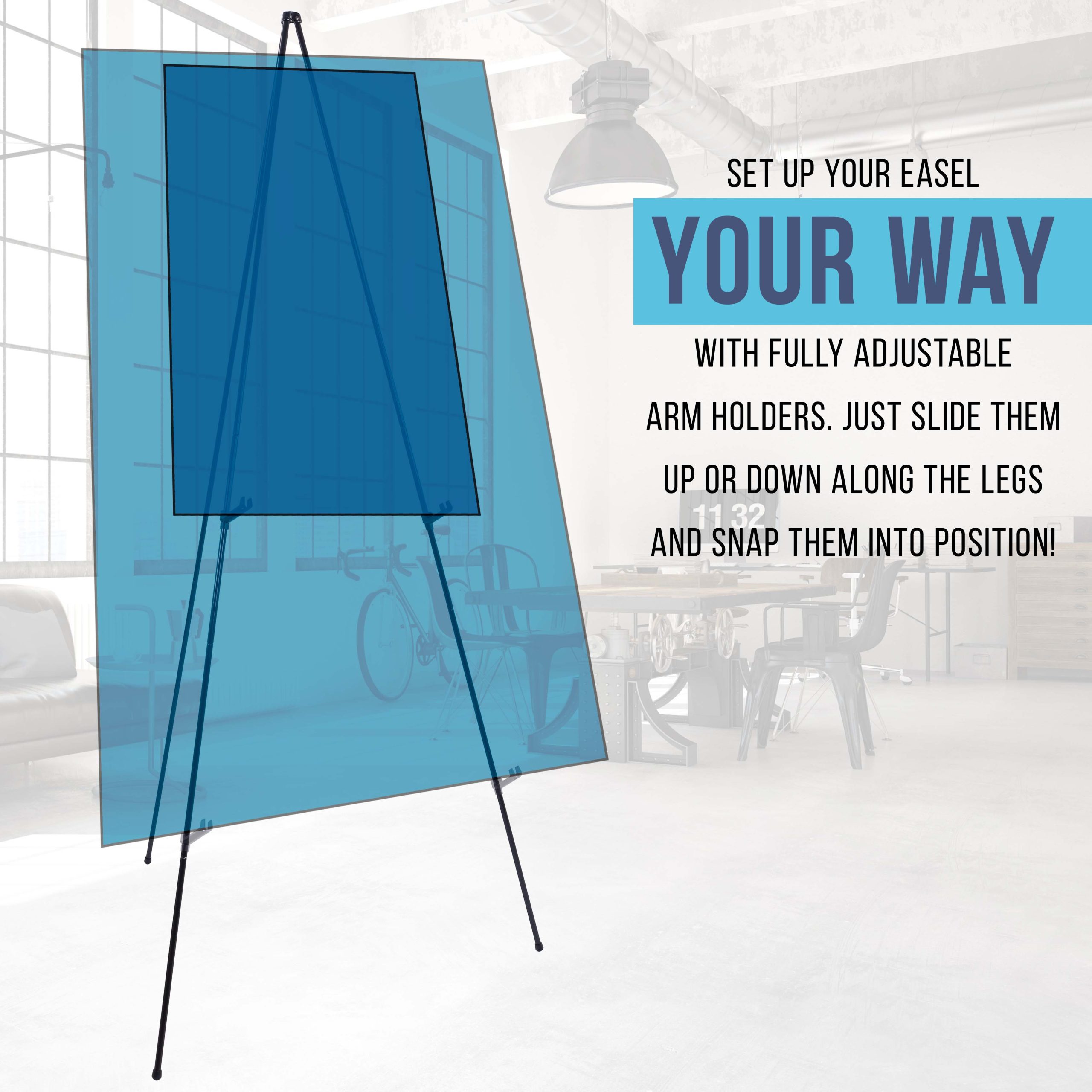 63 High Metal Folding Display Easel (2 Pack) - Adjustable Height. Instantly Collapses. Holds 5 lbs - Portable Art Easel Stand - For Sign. Poster. Canvas. Painting. Picture Display - Image 5