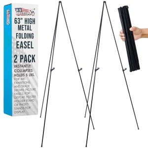 63 High Metal Folding Display Easel (2 Pack) - Adjustable Height. Instantly Collapses. Holds 5 lbs - Portable Art Easel Stand - For Sign. Poster. Canvas. Painting. Picture Display