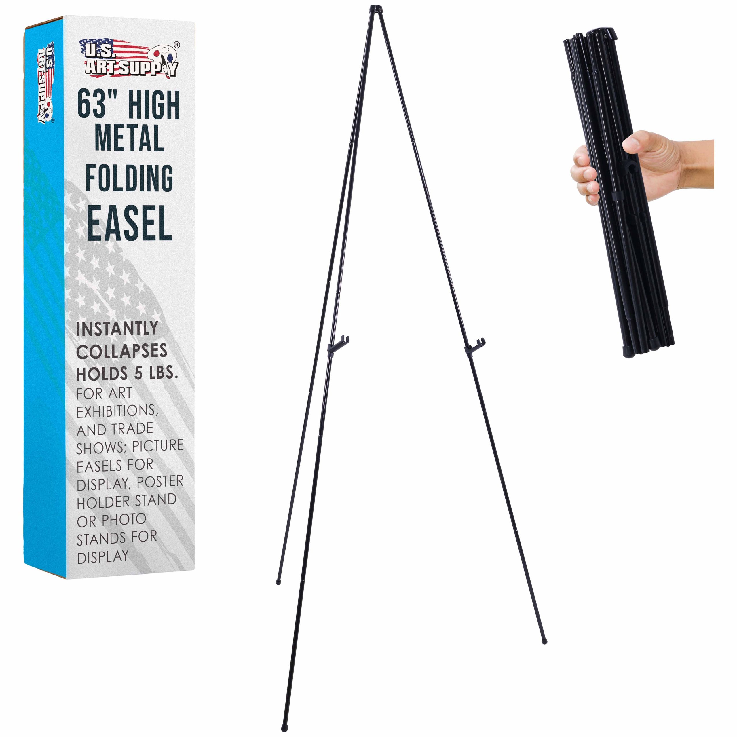 63 High Metal Folding Display Easel - Adjustable Height. Instantly Collapses. Holds 5 lbs - Portable Art Easel Stand - For Sign. Poster. Canvas. Painting. Picture Display