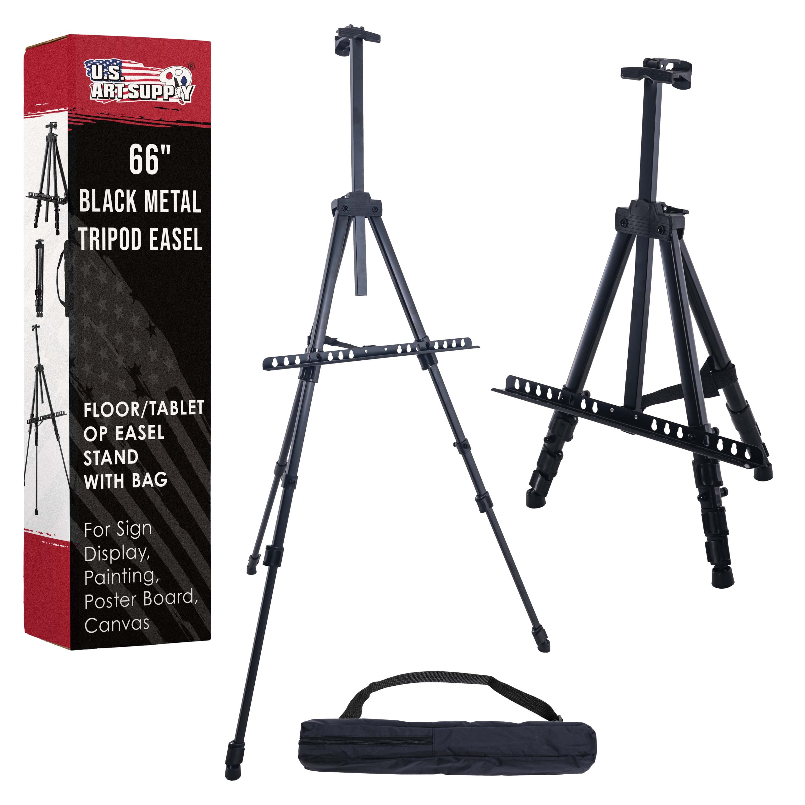 66 Black Metal Tripod Easel Display - Adjustable 20- 5.5'. Holds 32 Canvas - Floor/Tabletop Easel Stand. For Sign Display. Painting. Poster Board. Canvas - Portable Bag