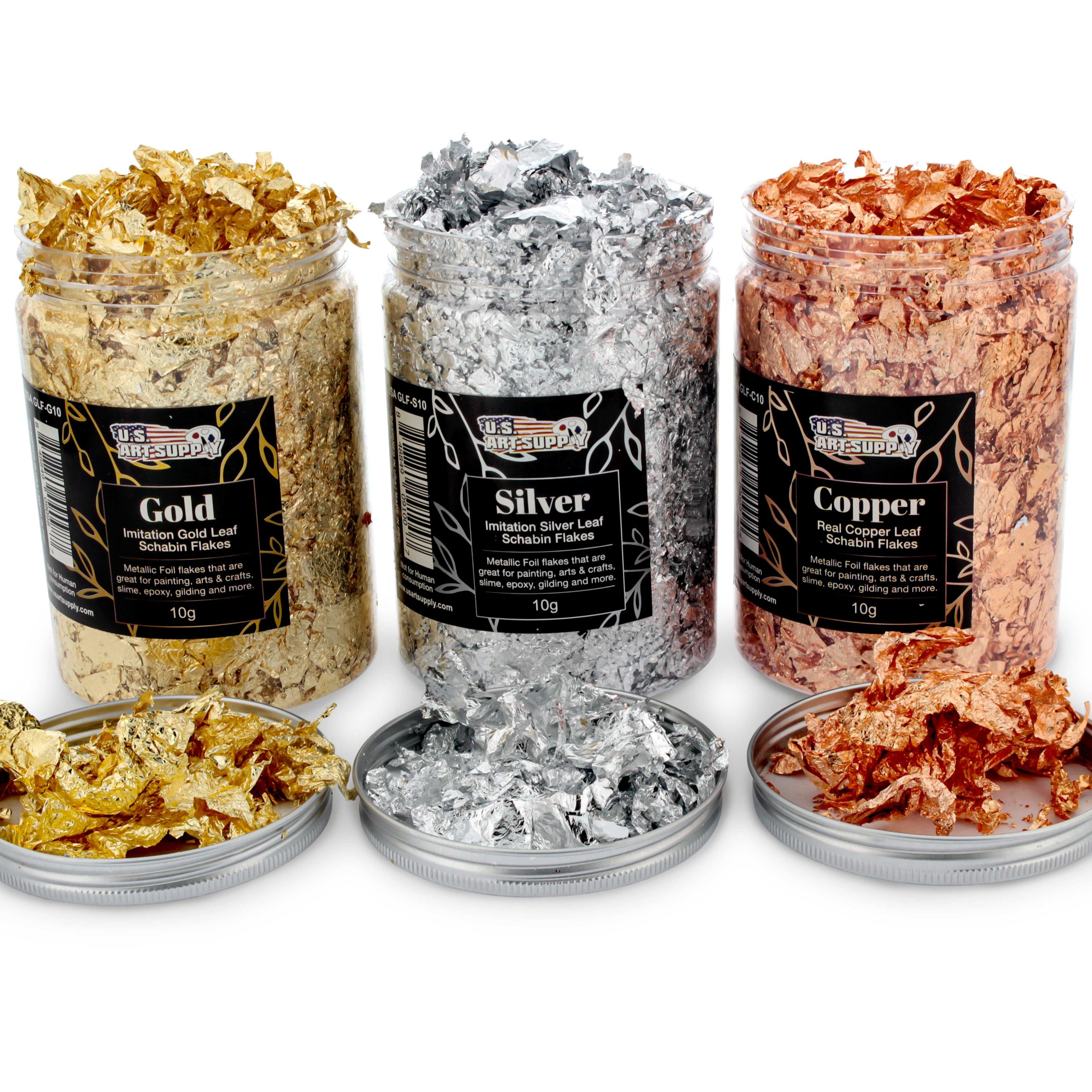 Metallic Foil Schabin Gilding Flakes (3 Pack). Imitation Copper. Silver & Gold 10 Gram Bottles - Metal Leaf Foil Flakes for Resin. Nails. Crafts. Painting. Jewelry. Slime - Image 6