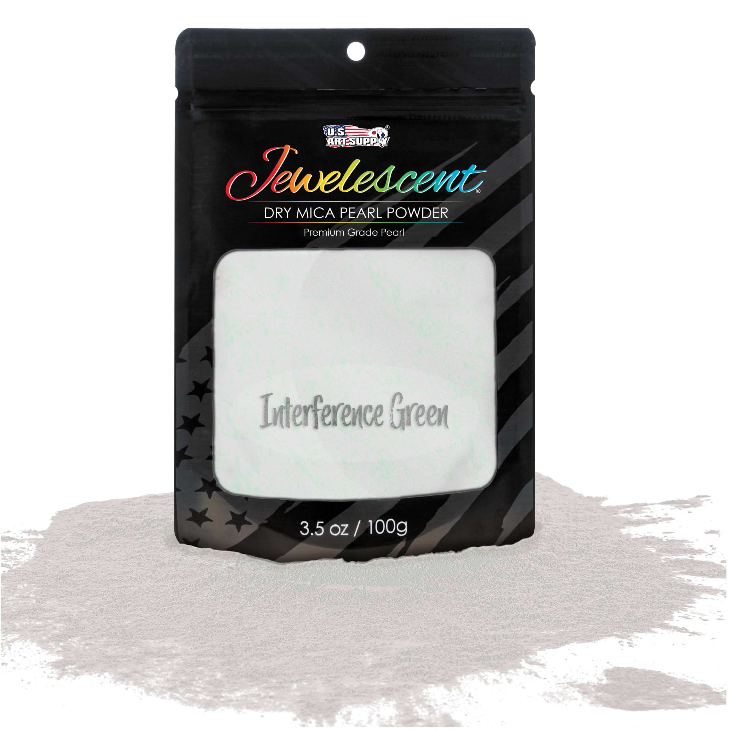 Jewelescent Mica Pearl Pigment Powder. Interference Green 3.5 oz (100g) Pouch - Cosmetic Grade. Epoxy Resin Color Pigment. Mica Powder for Resin. Soap. Slime. Candle Dye. Art. Crafts
