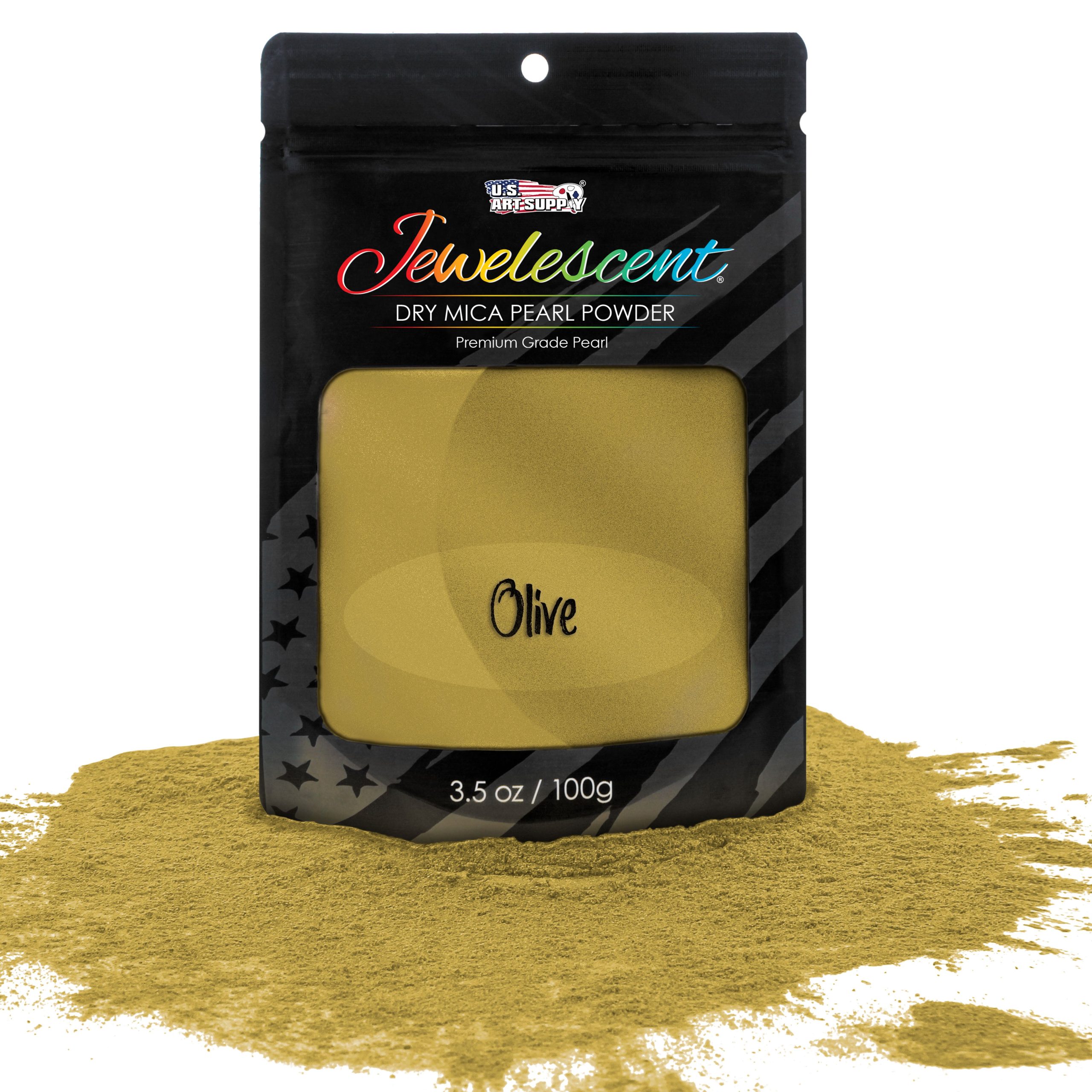 Jewelescent Mica Pearl Pigment Powder. Olive Gold 3.5 oz (100g) Pouch - Cosmetic Grade. Epoxy Resin Color Pigment. Mica Powder for Resin. Soap. Slime. Candle Dye. Art