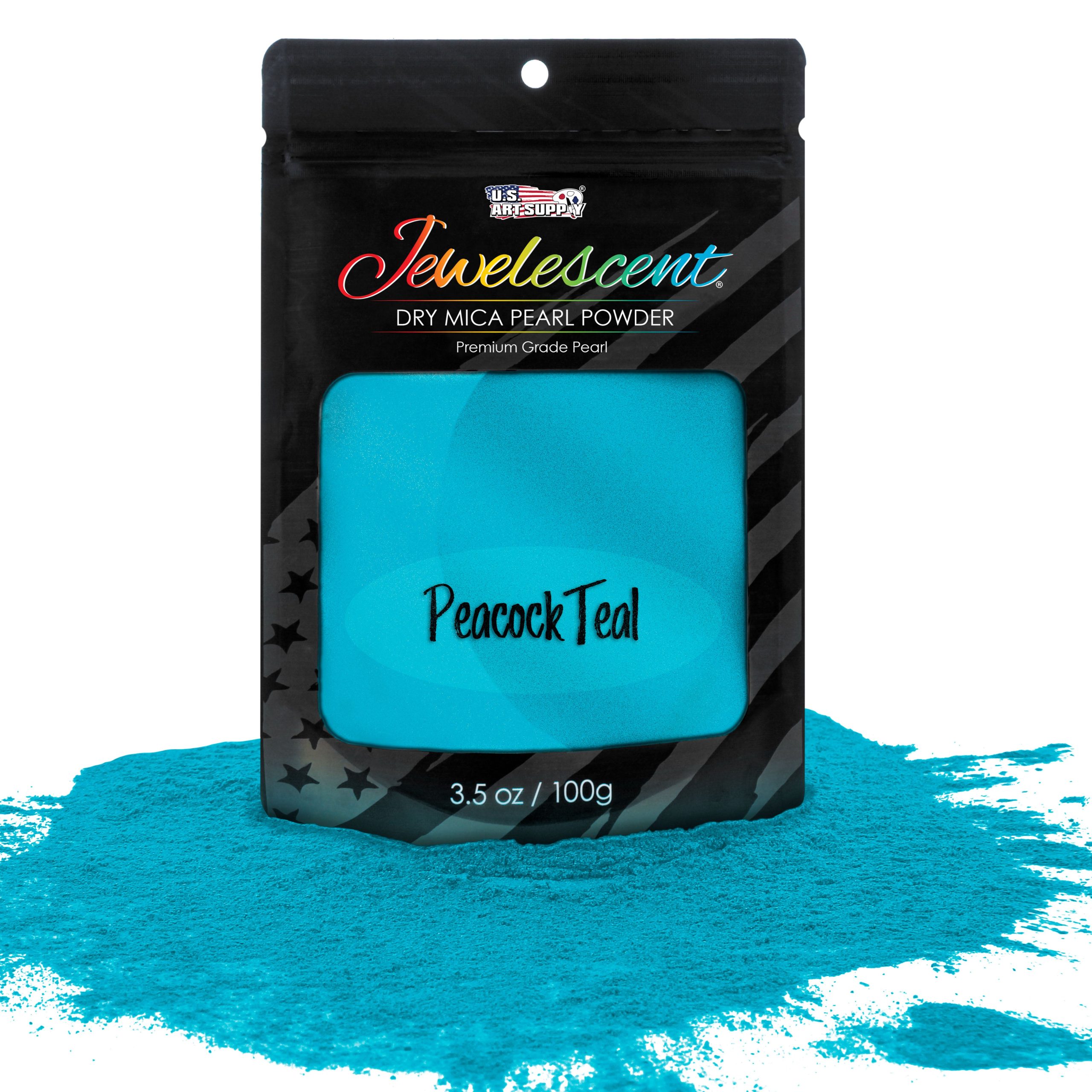 Jewelescent Mica Pearl Pigment Powder. Peacock Teal 3.5 oz (100g) Pouch - Cosmetic Grade. Epoxy Resin Color Pigment. Mica Powder for Resin. Soap. Slime. Candle Dye. Art. Crafts