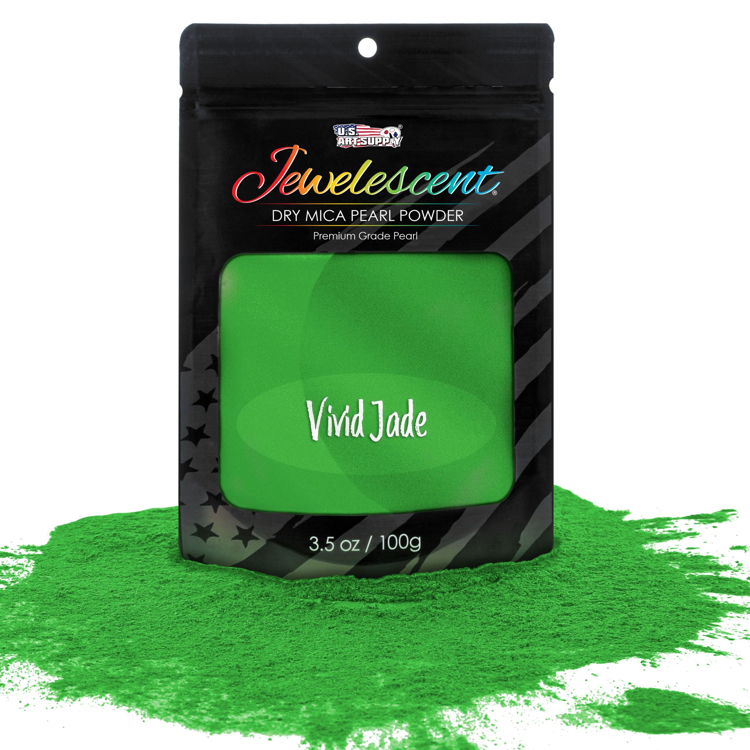 Jewelescent Mica Pearl Pigment Powder. Vivid Jade 3.5 oz (100g) Pouch - Cosmetic Grade. Epoxy Resin Color Pigment. Mica Powder for Resin. Soap. Slime. Candle Dye. Art. Crafts