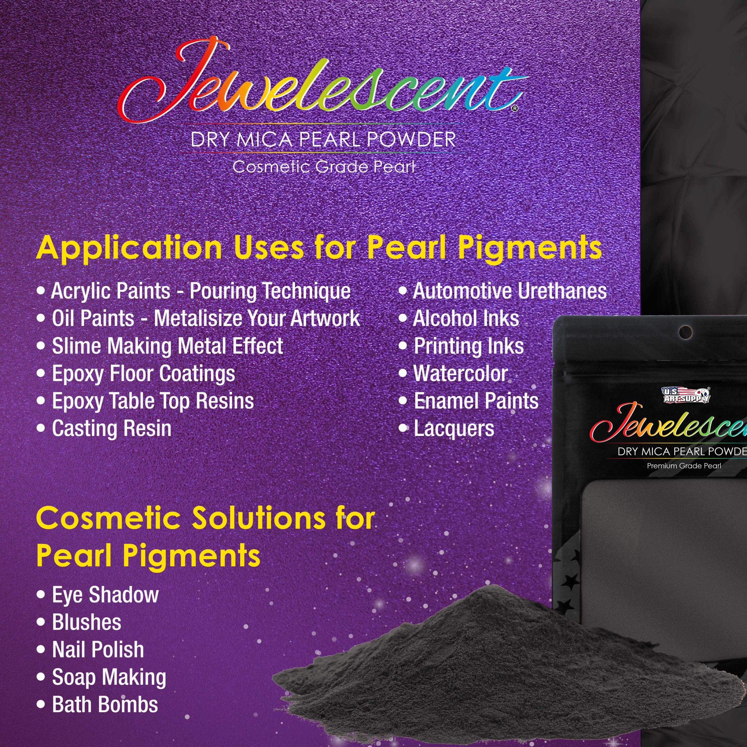 Jewelescent Mica Pearl Pigment Powder Kit. 6 Basic Colors. 3.5 oz (100g) Pouches - Cosmetic Grade. Epoxy Resin Color Pigment. Mica Powder for Resin. Soap. Slime. Candle Dye. Art - Image 6
