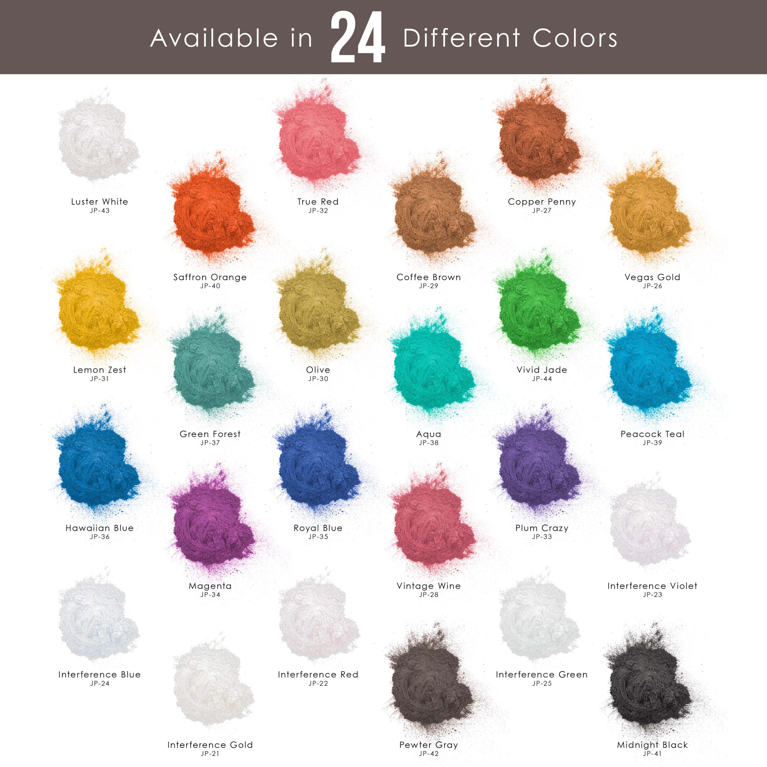 Jewelescent Mica Pearl Pigment Powder Kit. 24 Master Colors. 3.5 oz (100g) Pouches - Cosmetic Grade. Epoxy Resin Color Pigment. Mica Powder for Resin. Soap. Slime. Candle Dye. Art - Image 4