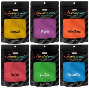 Jewelescent Mica Pearl Pigment Powder Kit. 6 Ultra Bright Colors. 3.5 oz (100g) Pouches - Cosmetic Grade. Epoxy Resin Color Pigment. Mica Powder for Resin. Soap. Slime. Candle Dye. Art
