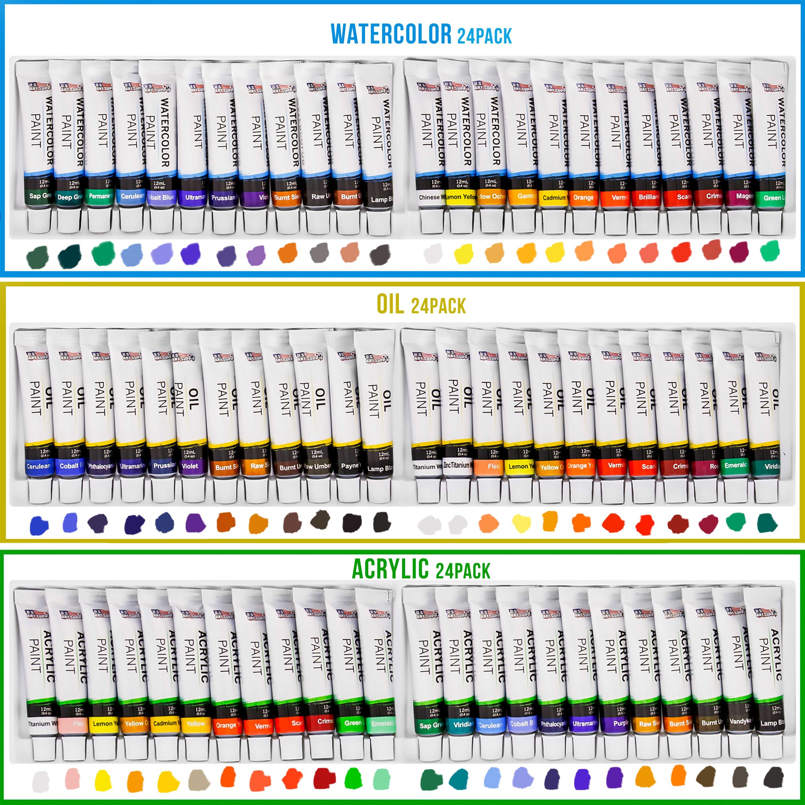 121-Piece Artist Painting Kit for Adults - Paint Easel. 24 Acrylic. 24 Oil. 24 Watercolor Paints. Stretched Canvas. Canvas Panels. Paper Pads. 32 Assorted Brushes. Palette. Gift Set - Image 4