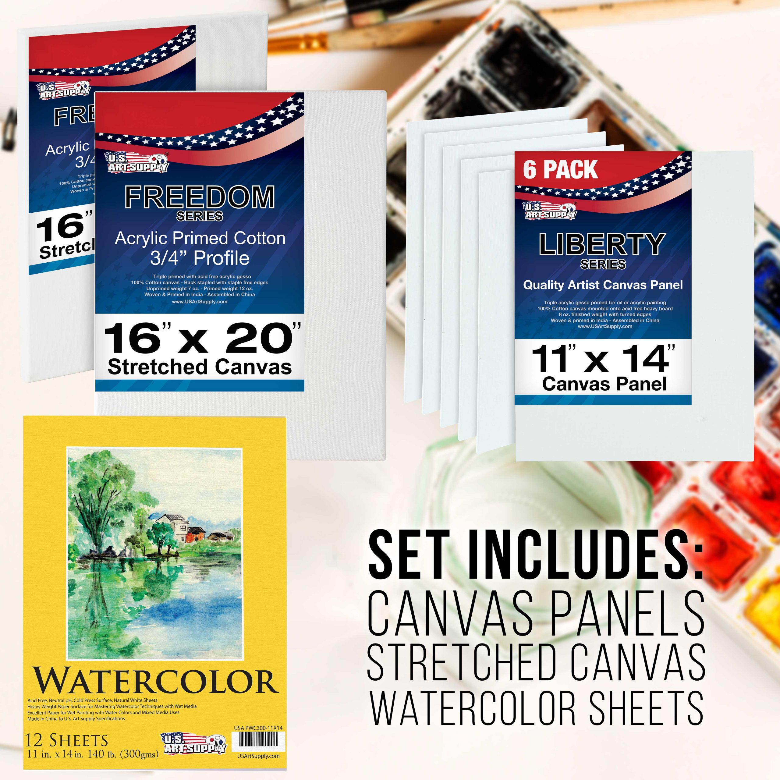 121-Piece Artist Painting Kit for Adults - Paint Easel. 24 Acrylic. 24 Oil. 24 Watercolor Paints. Stretched Canvas. Canvas Panels. Paper Pads. 32 Assorted Brushes. Palette. Gift Set - Image 6