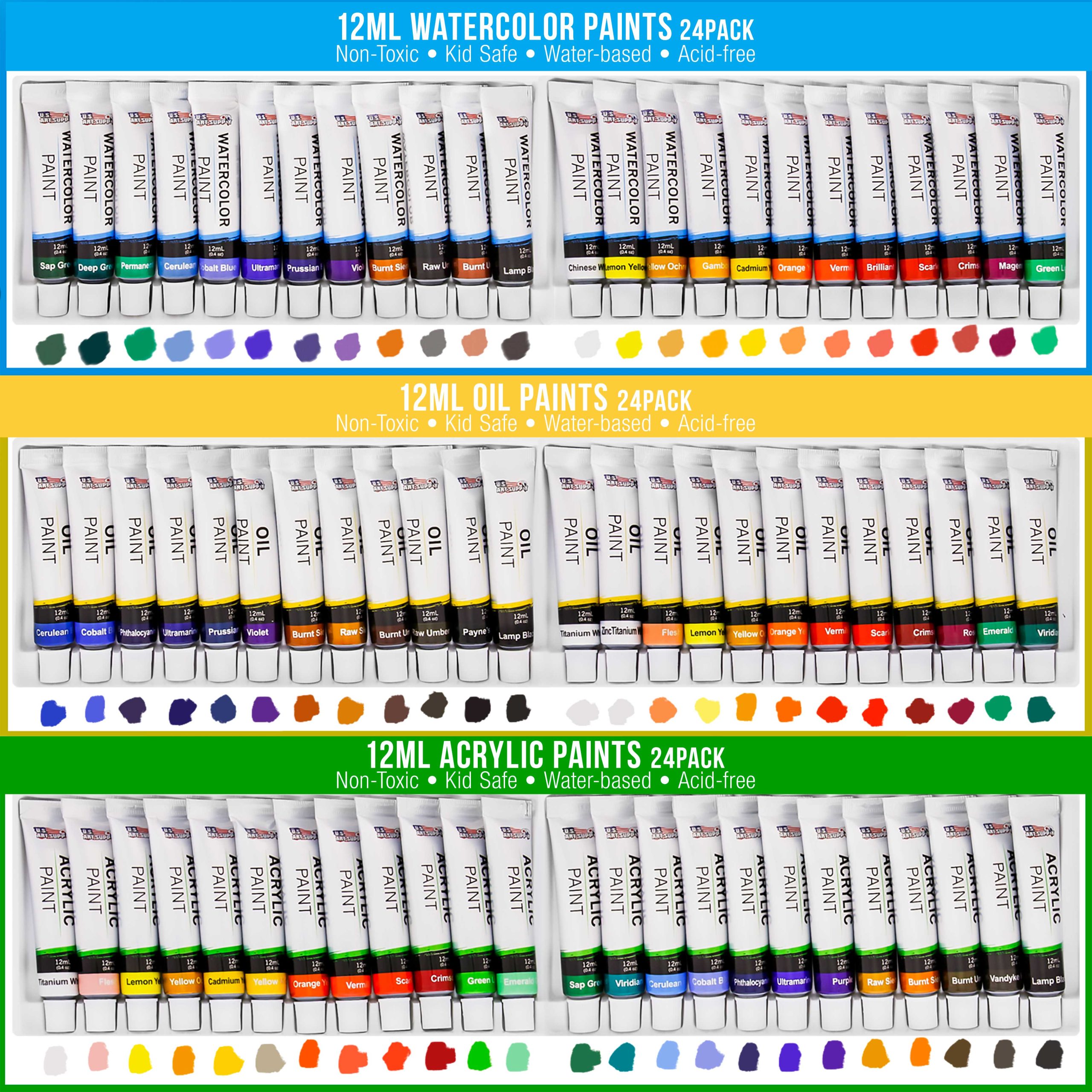 133-Piece Artist Painting Kit - Aluminum & Wood Easel. 24 Each (Acrylic. Oil. Watercolor Paints). 8 Canvases. 44 Brushes. 4 Paint & Sketch Pads - Painting Kits for Adults. Gift Set - Image 4