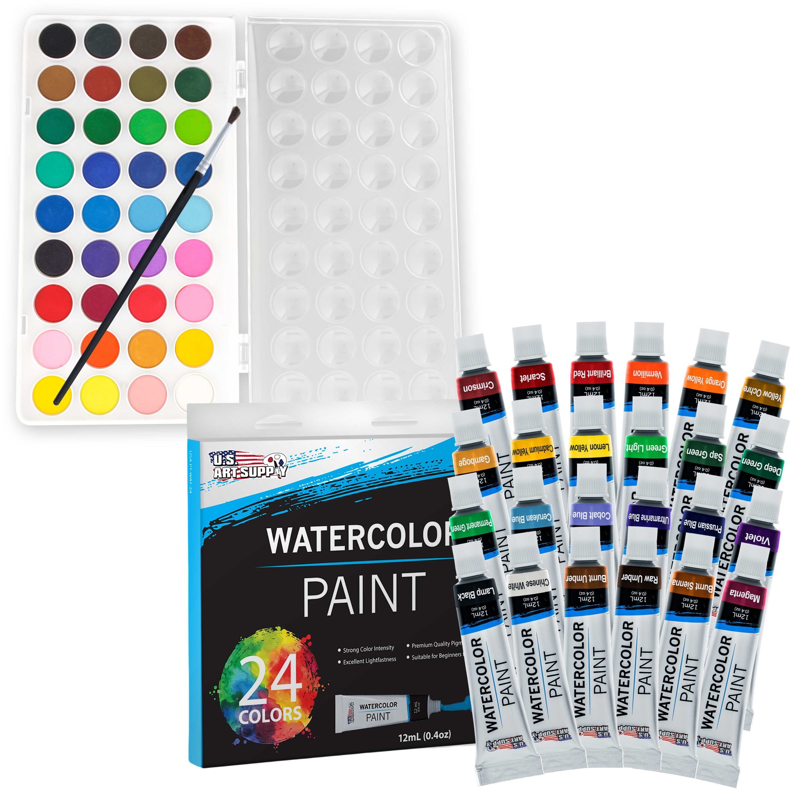 70-Piece Artist Watercolor Painting Set with Aluminum Field Easel. Wood Table Easel. 60 Watercolor Paint Colors. 34 Brushes 2 Canvases - Image 4