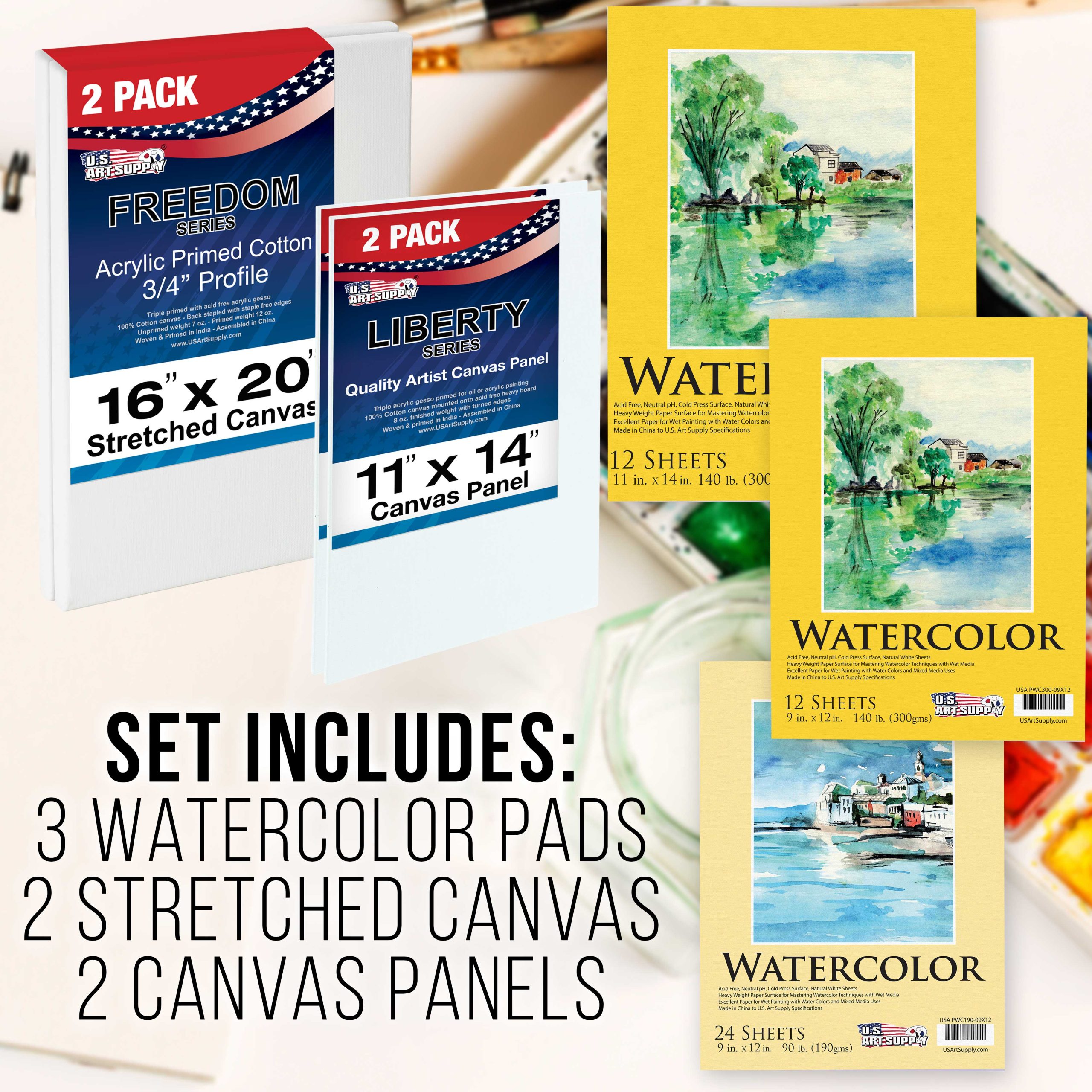 70-Piece Artist Watercolor Painting Set with Aluminum Field Easel. Wood Table Easel. 60 Watercolor Paint Colors. 34 Brushes 2 Canvases - Image 6